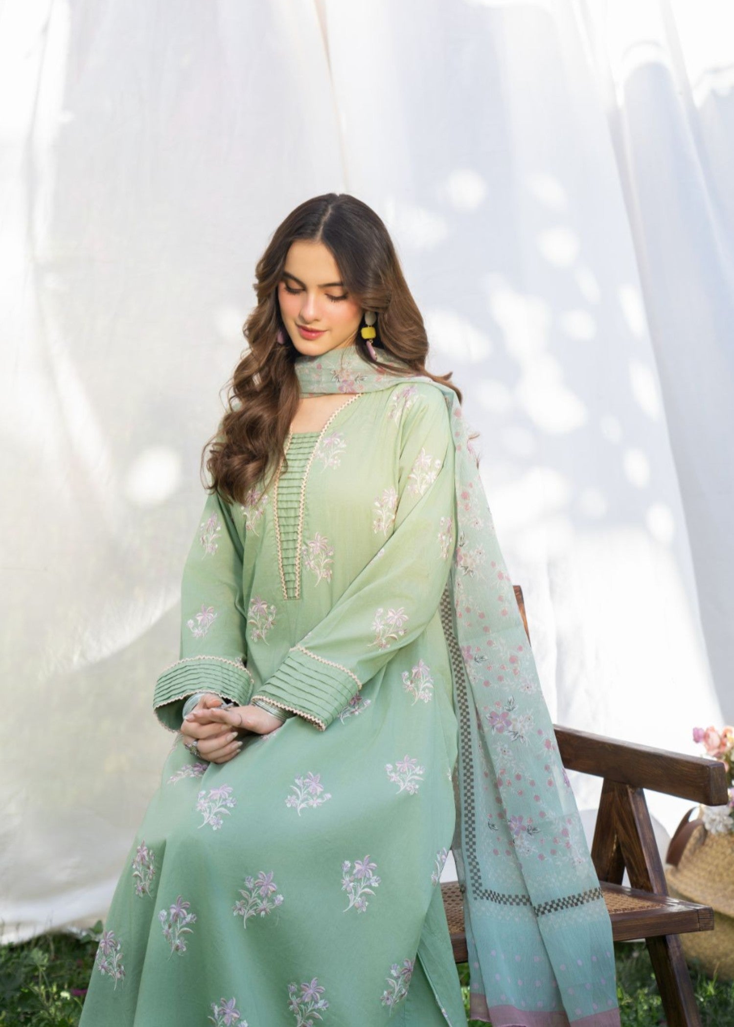 lawn Pishwas in Mint green