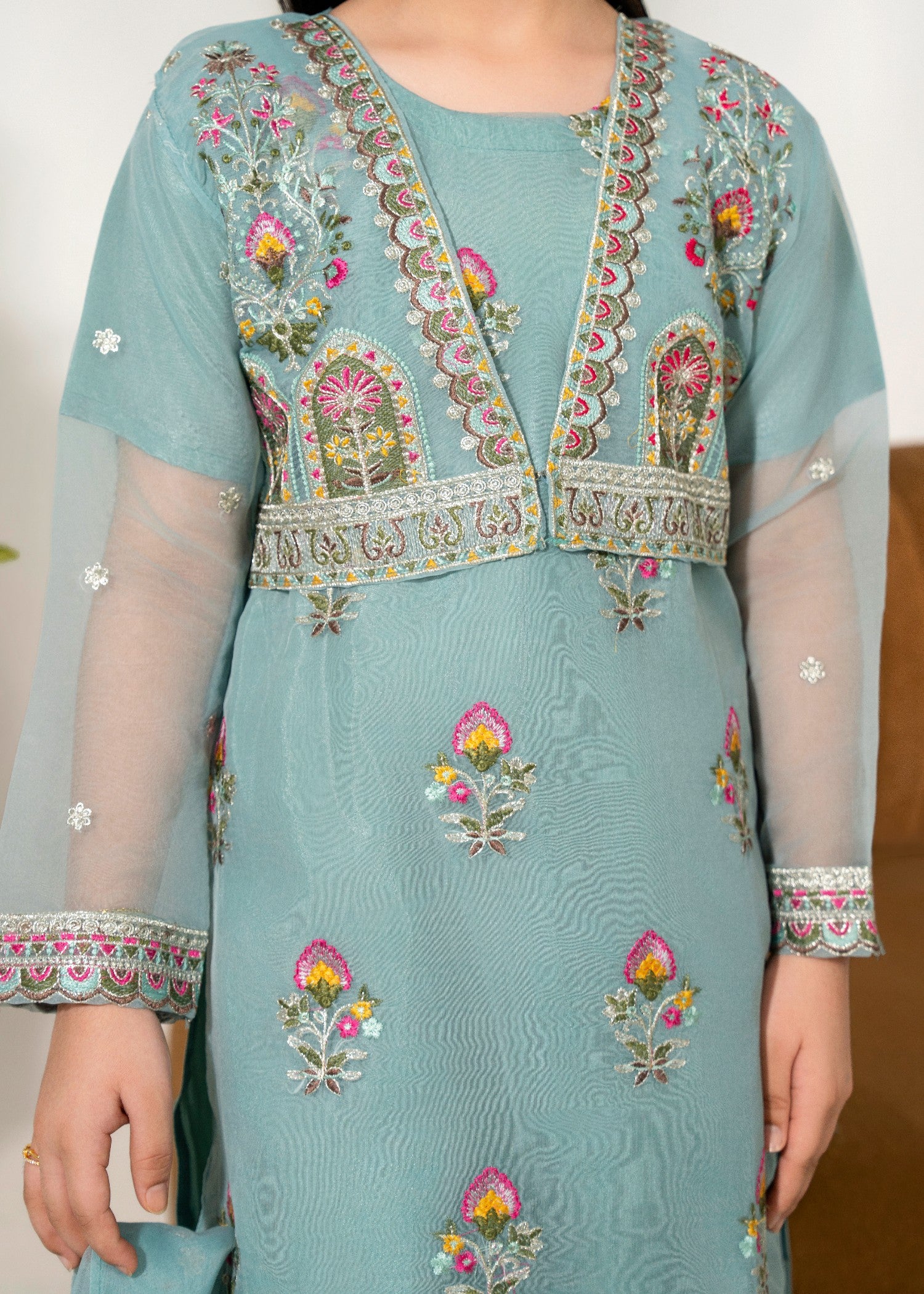 organza Kurta Set in Frost blue
