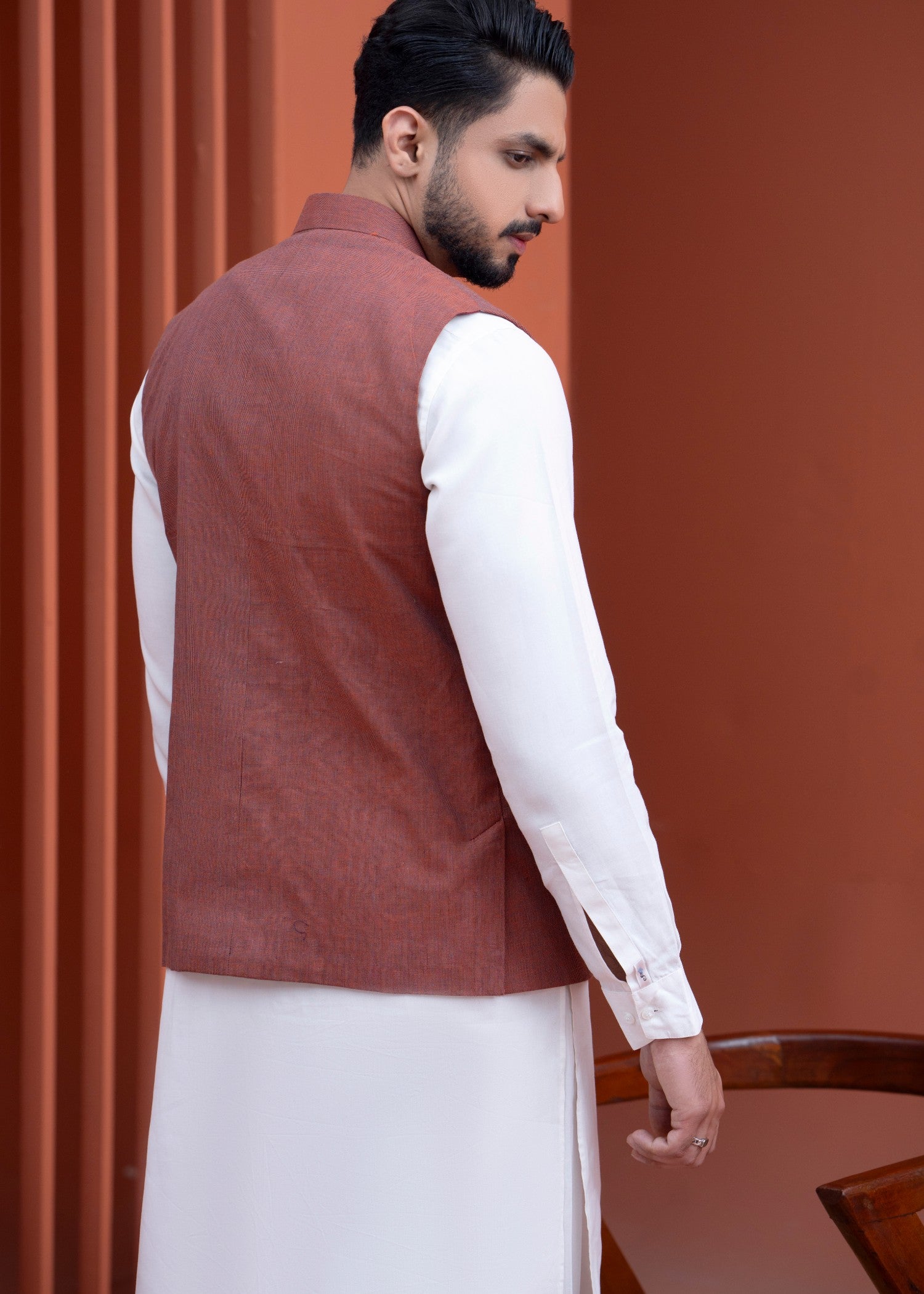 fine khaddar Waistcoat in Copper red