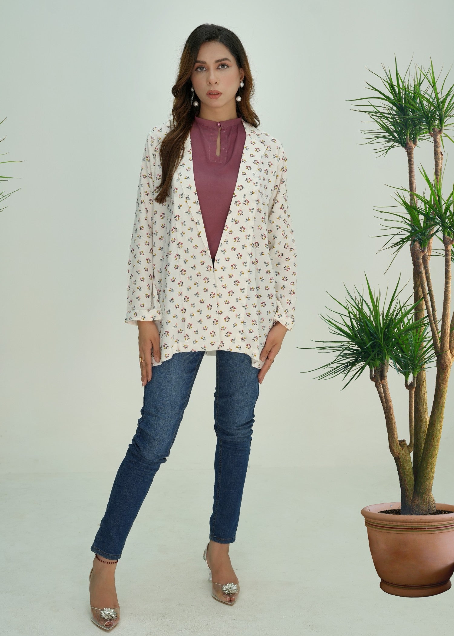 georgette chiffon Blazer in White