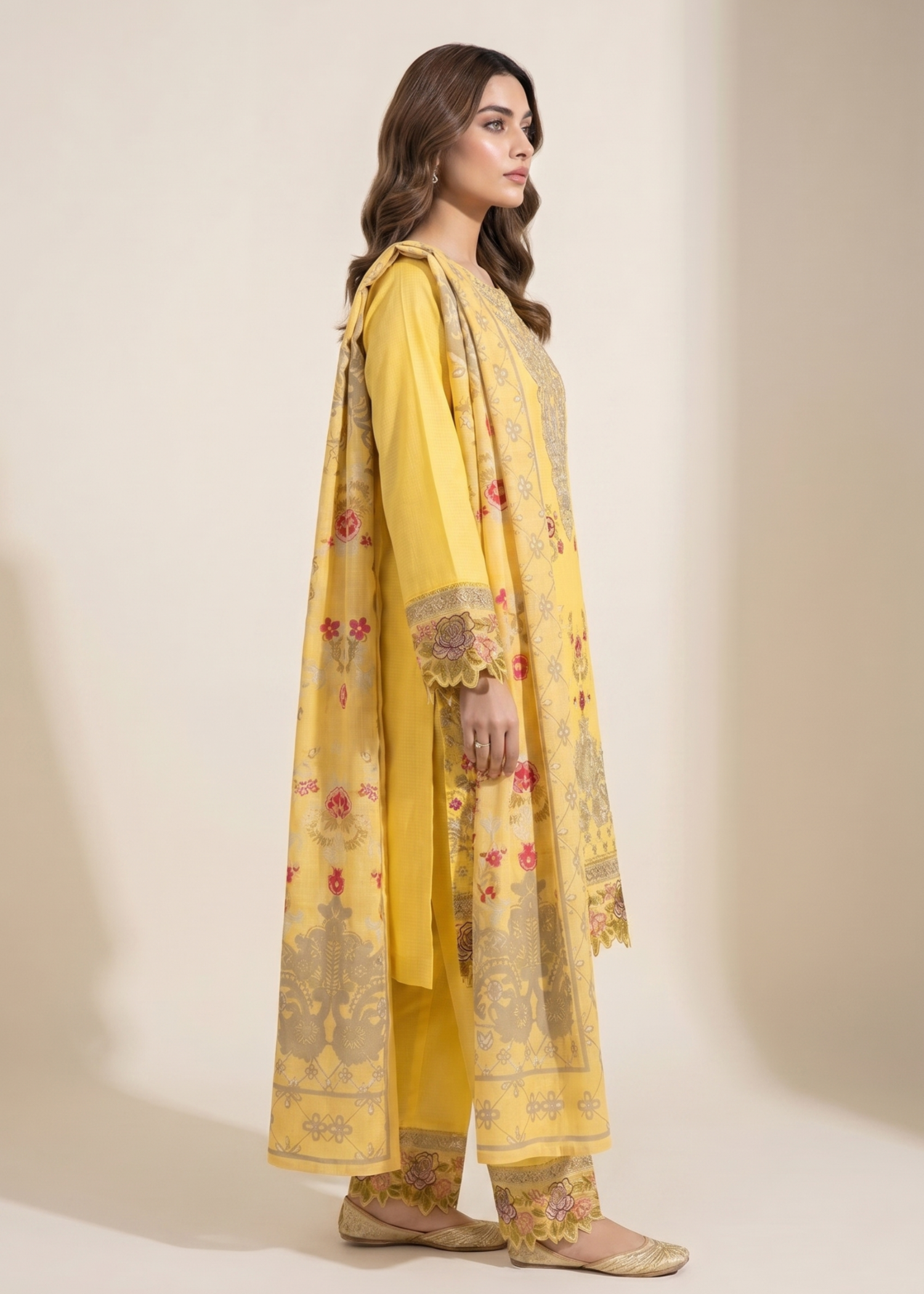 cotton dobby Kurta Set in Lemon