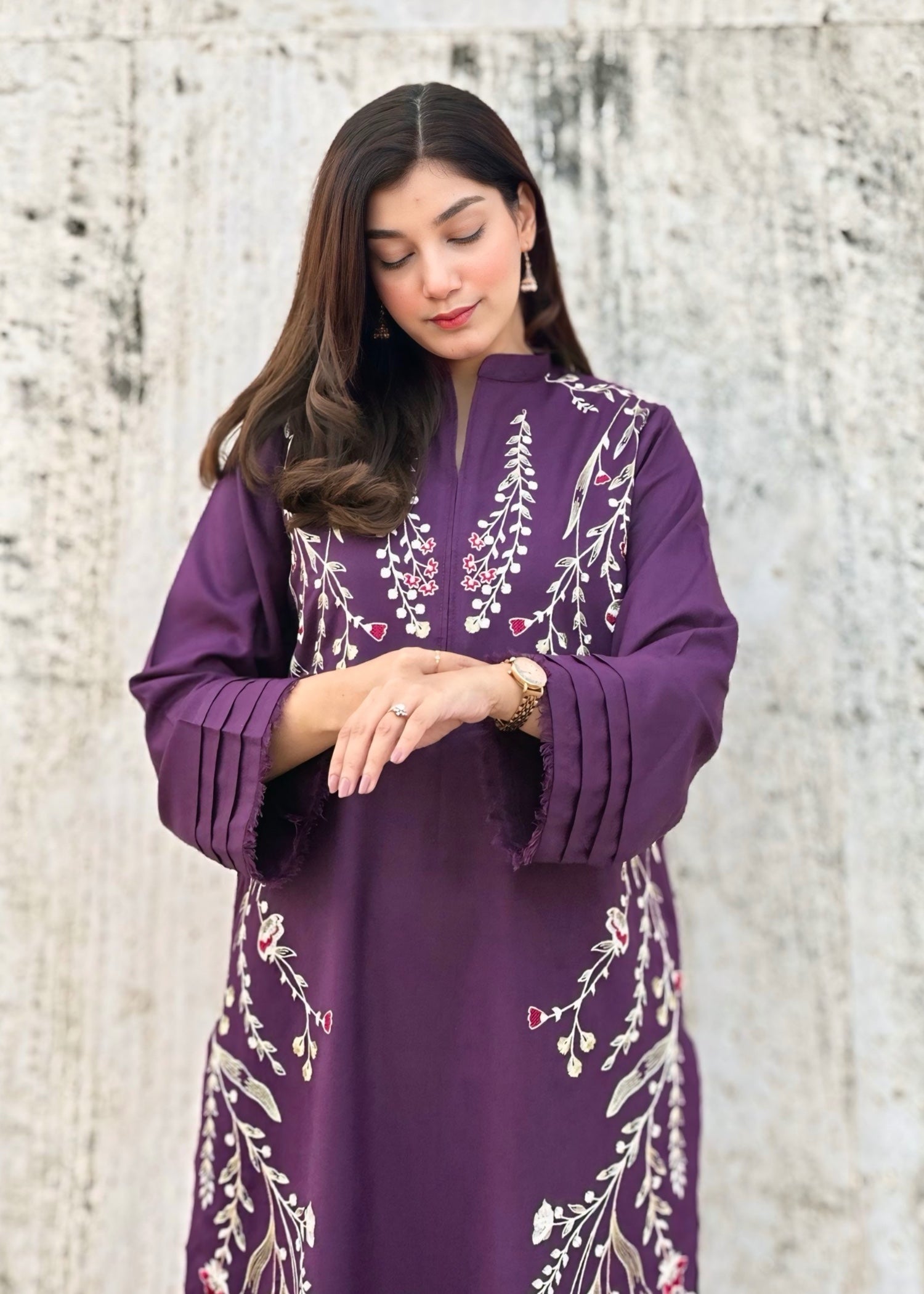 marina linen Kurta Set in Purple heart