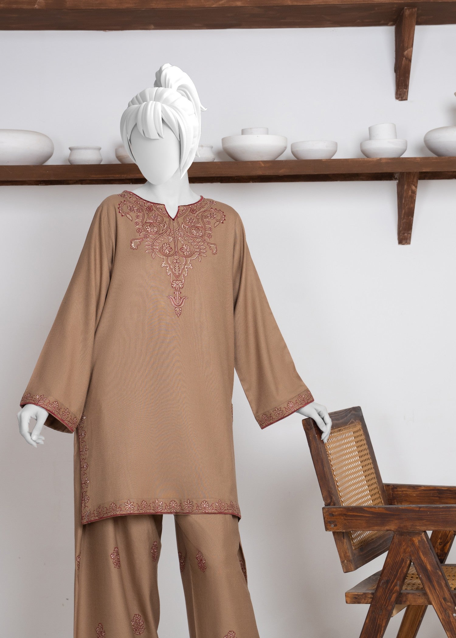 karandi Kurta Set in Camel brown