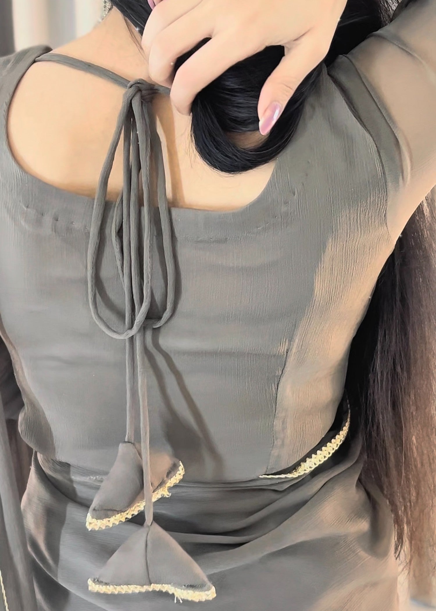 chiffon Saree in Tan brown