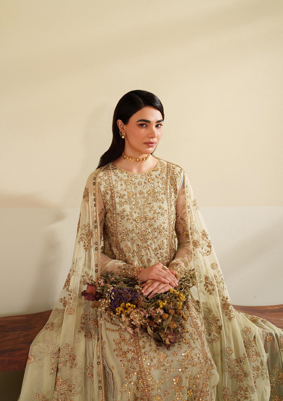 net Sharara in Cream