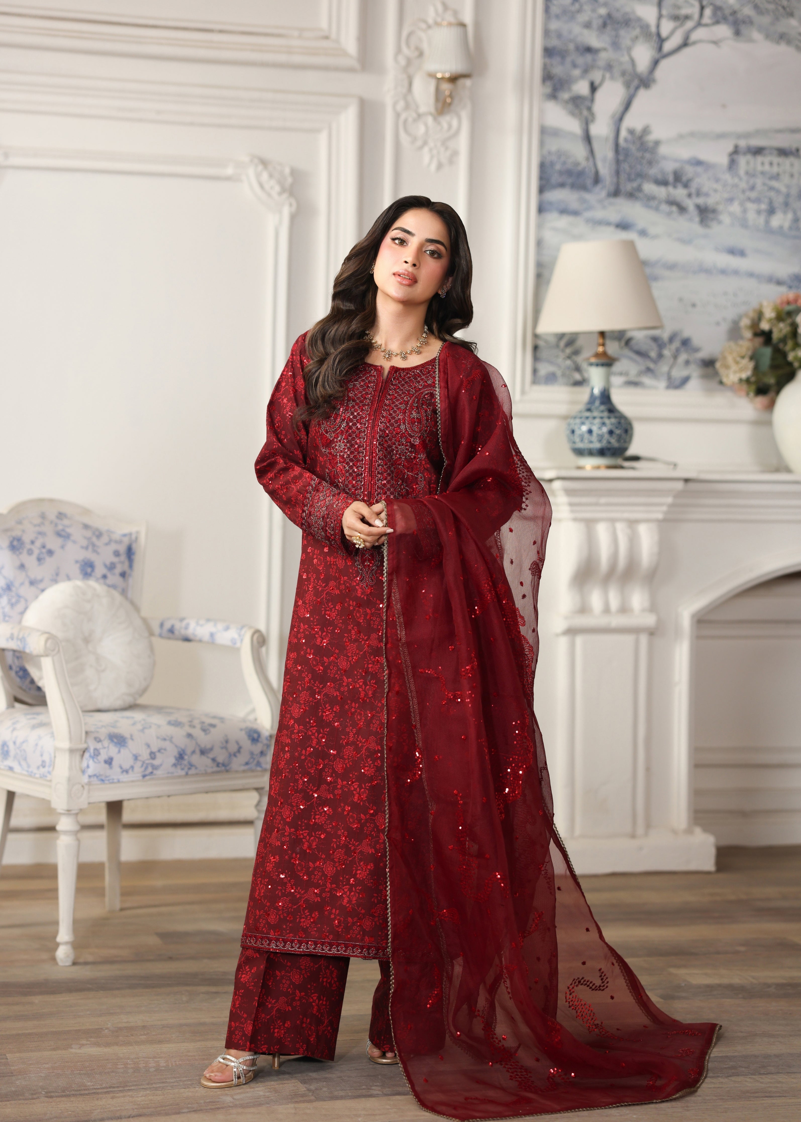cotton Kurta Set in Blood red
