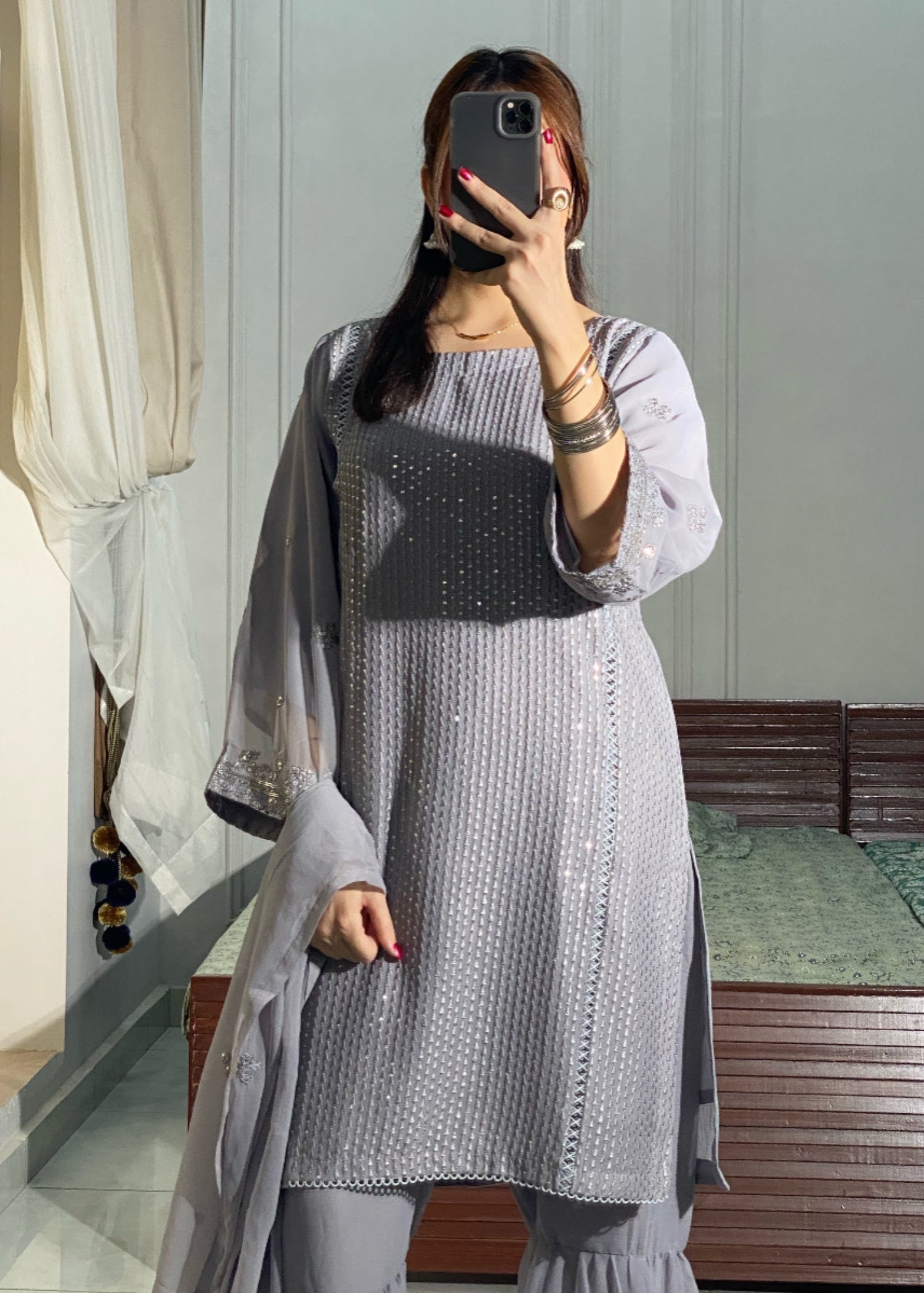 chiffon Gharara in Ash grey