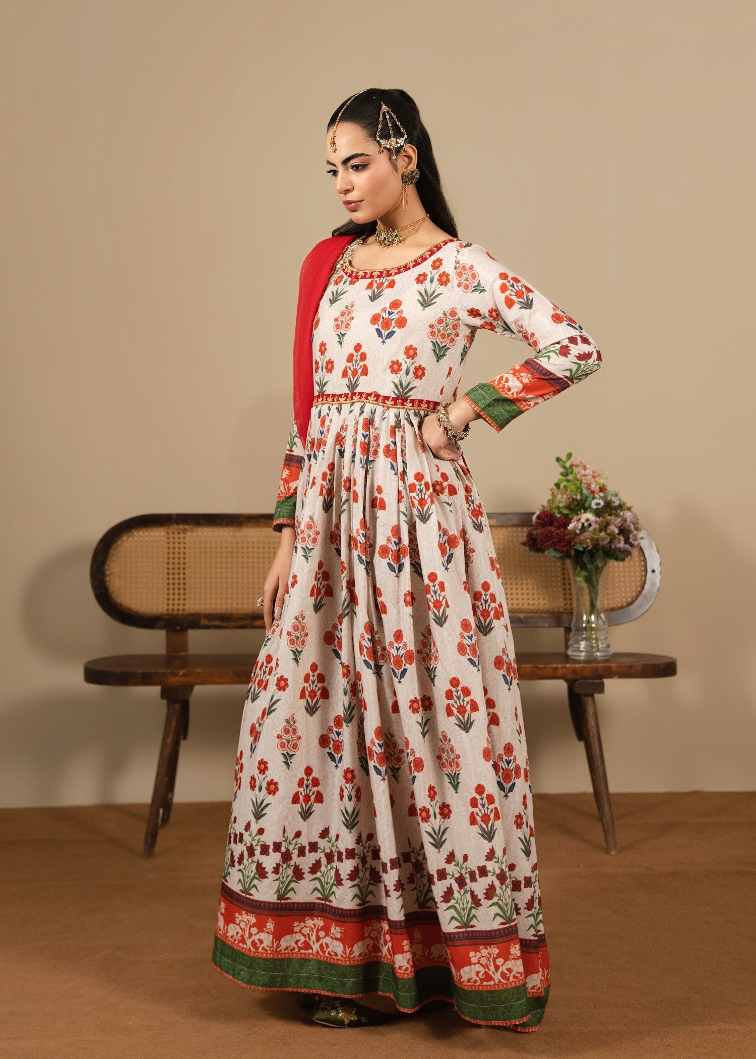 viscose raw silk Pishwas in Ivory