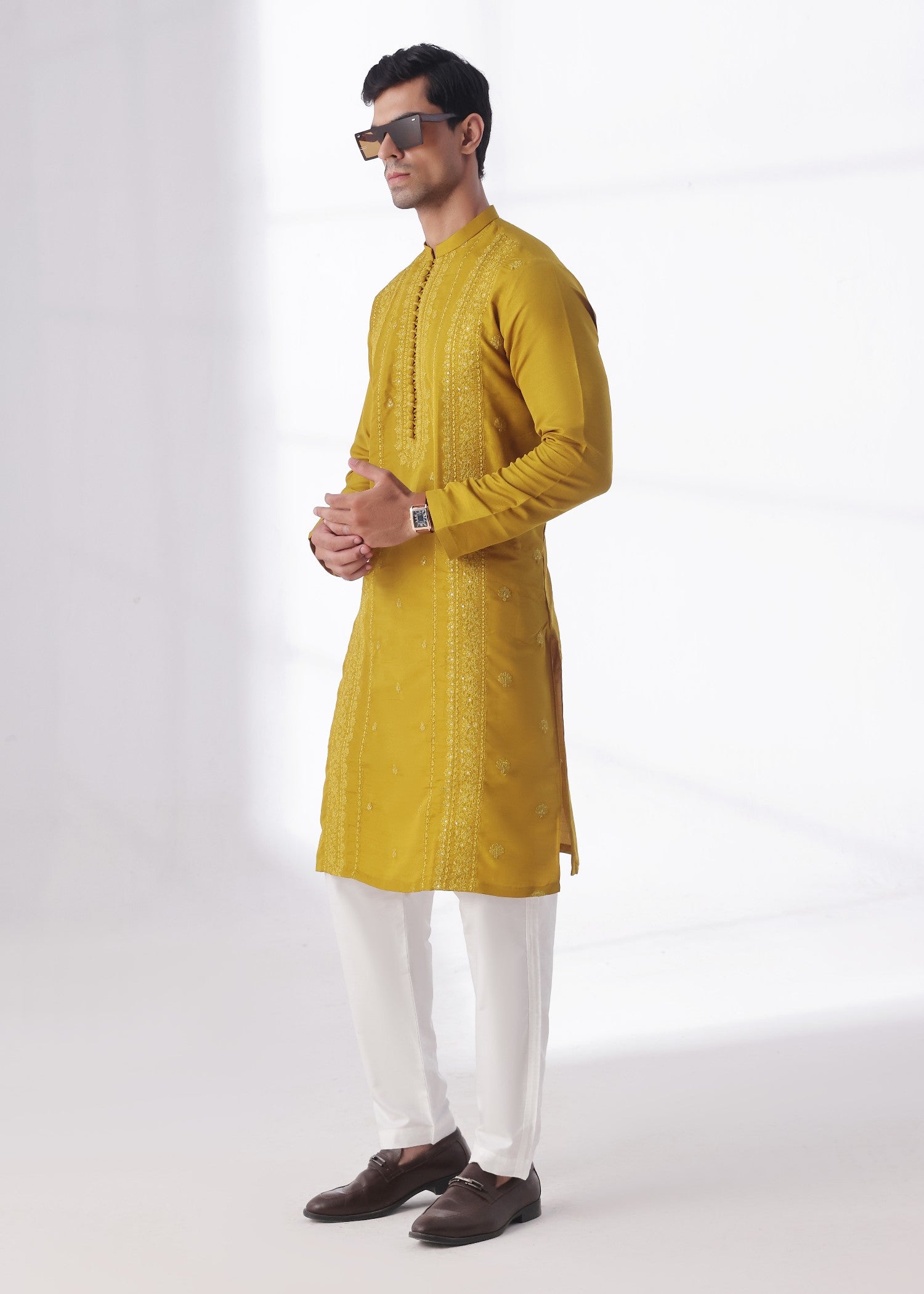 raw silk Kurta in Mustard