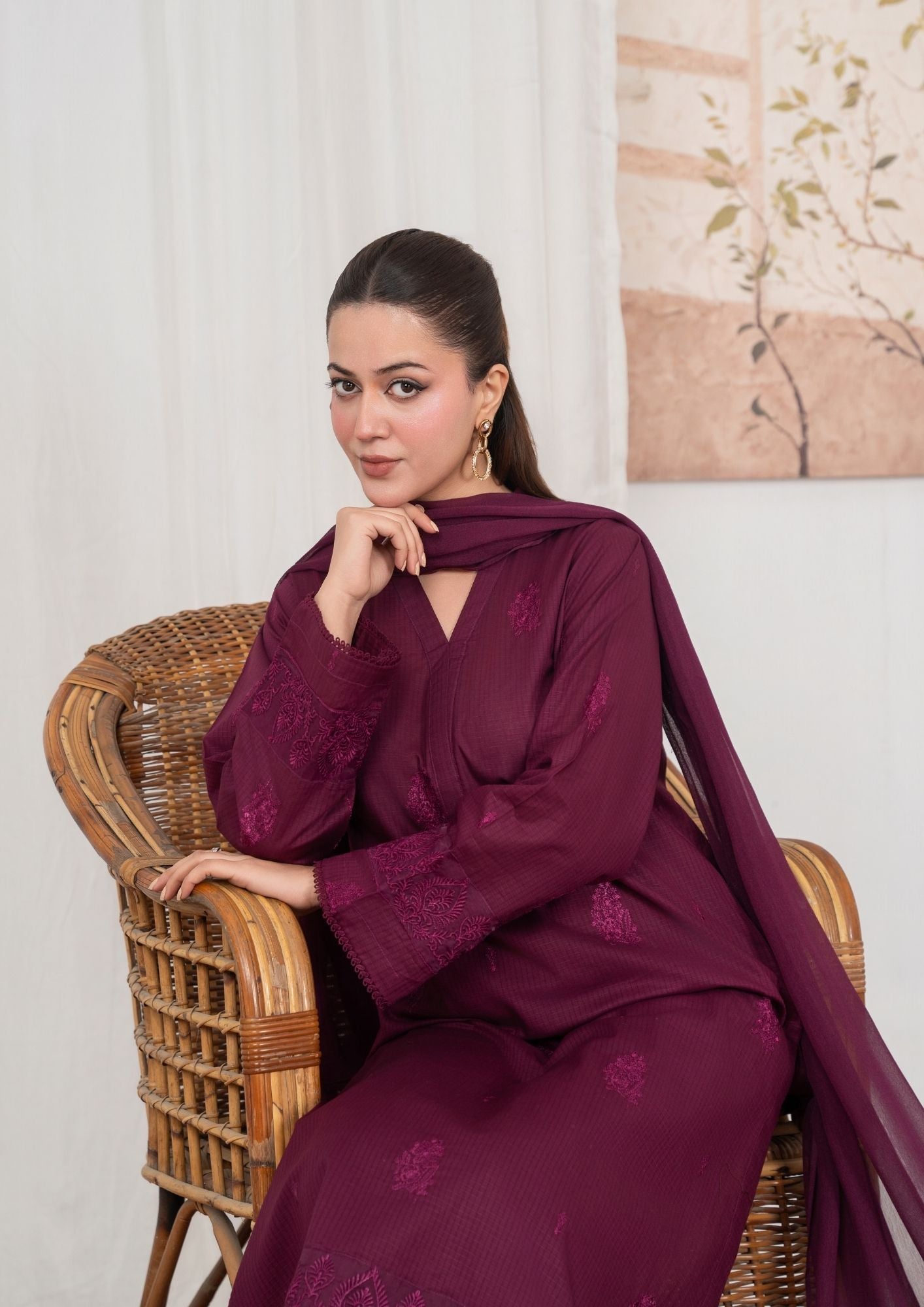 lawn Kurta Set in Wine red