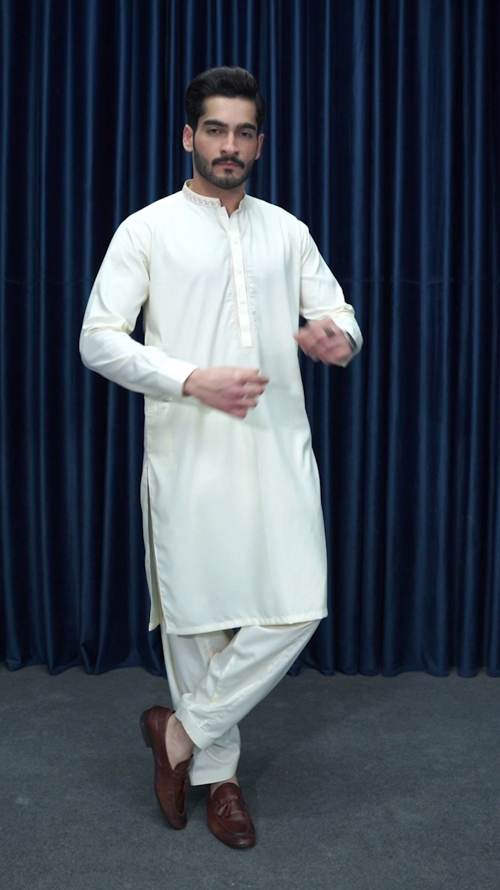 wash & wear Shalwar Kameez in Cream by Mazham