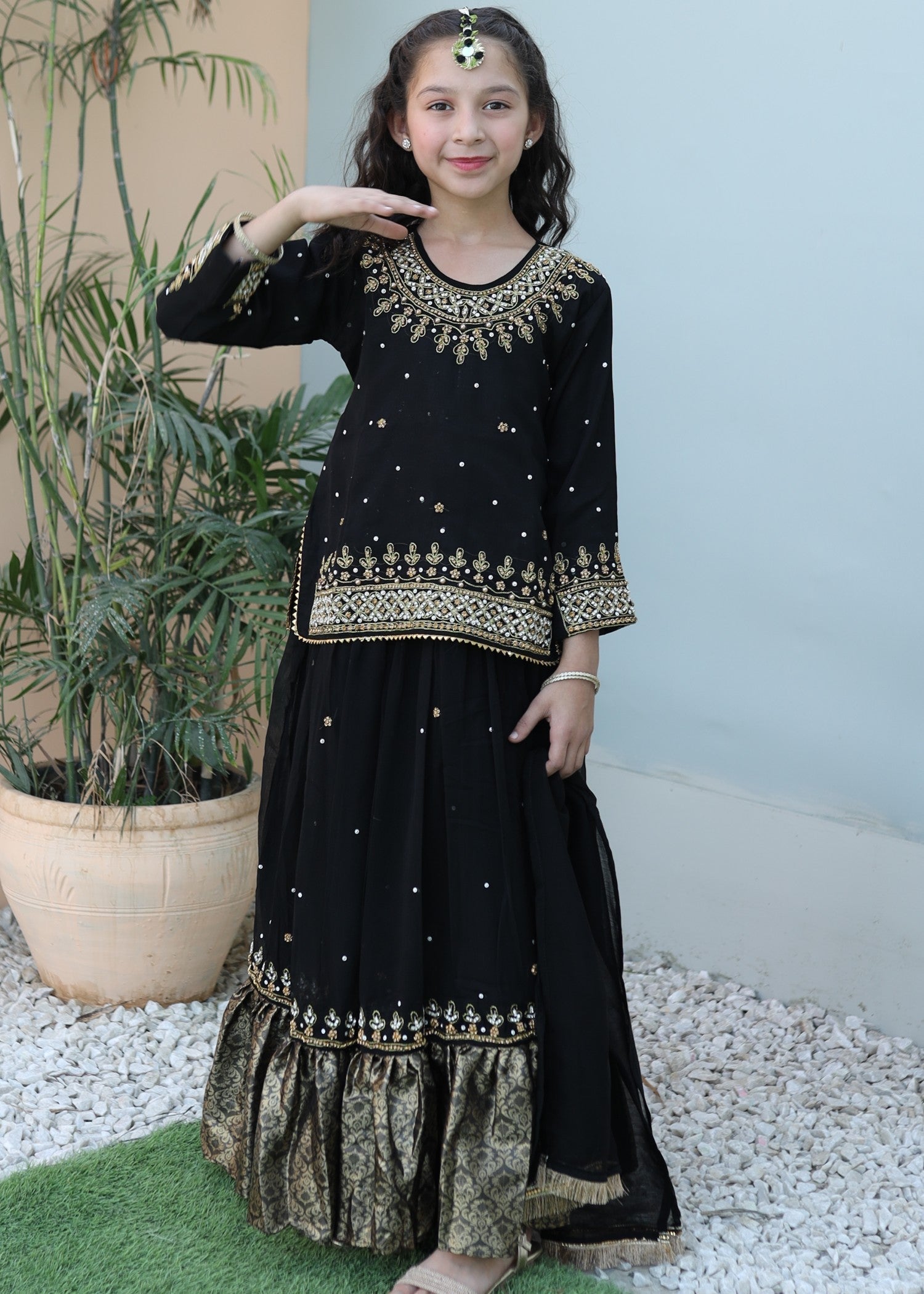 chiffon Lehenga in Black