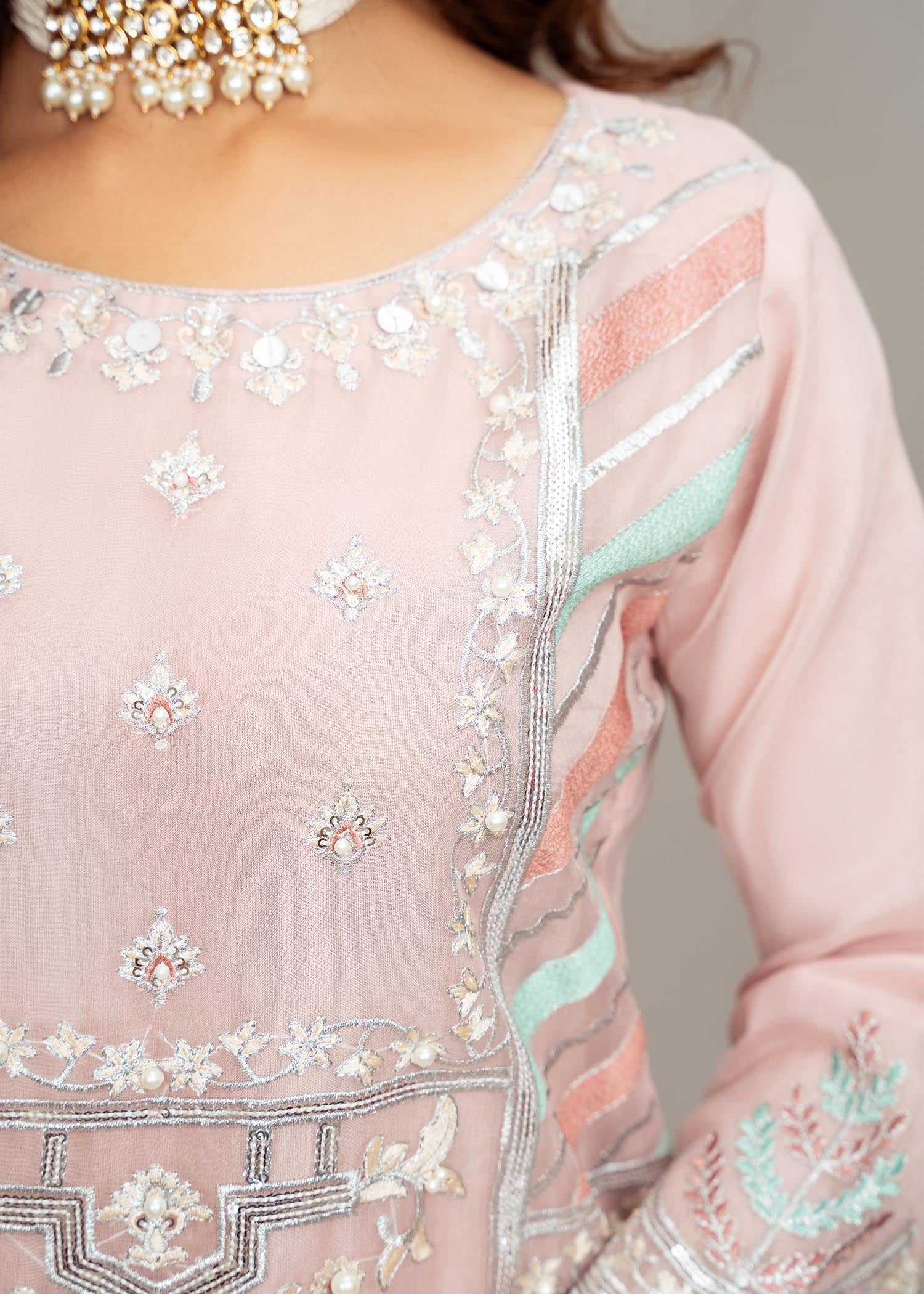 organza Kurta Set in Baby pink