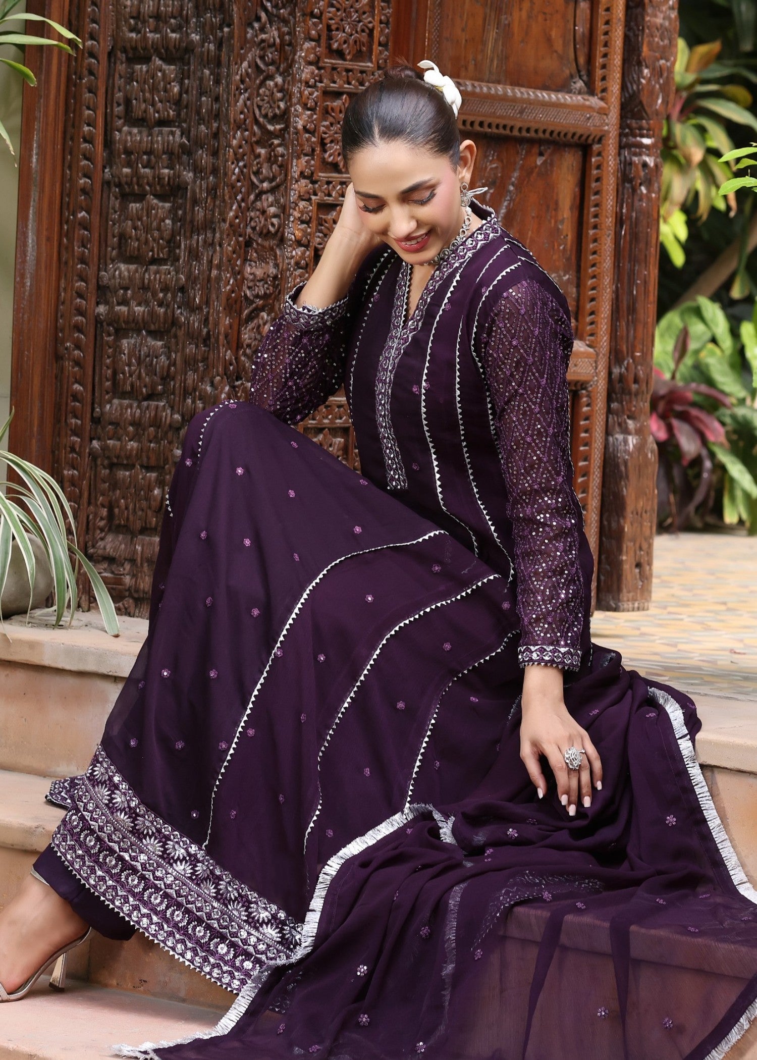 pk chiffon Pishwas in Purple