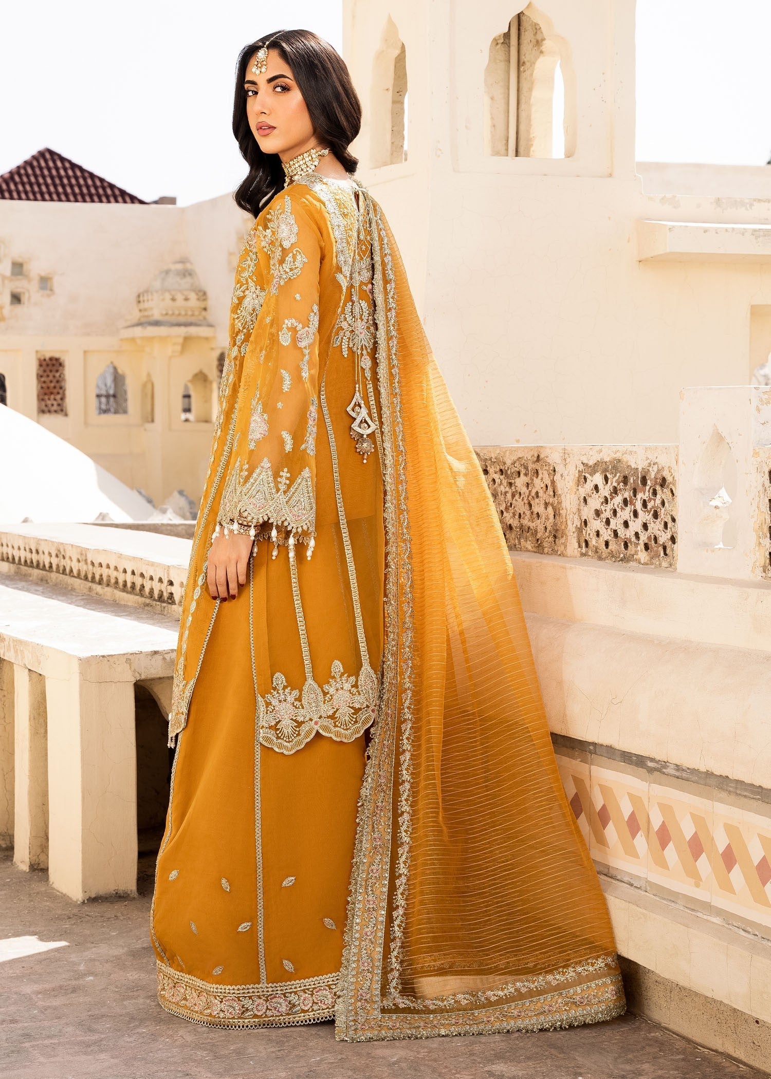 organza Sharara in Mustard