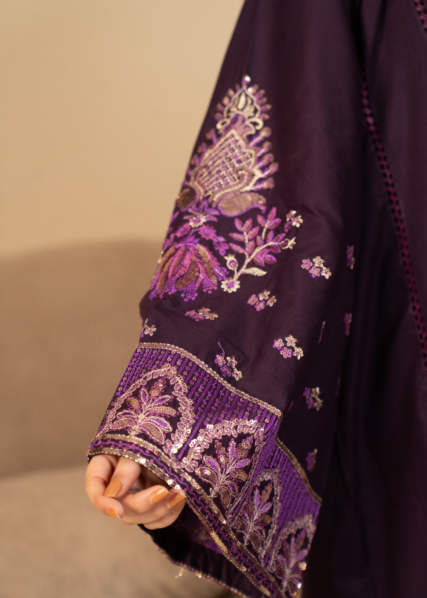 lawn cotton Pishwas in Deep purple