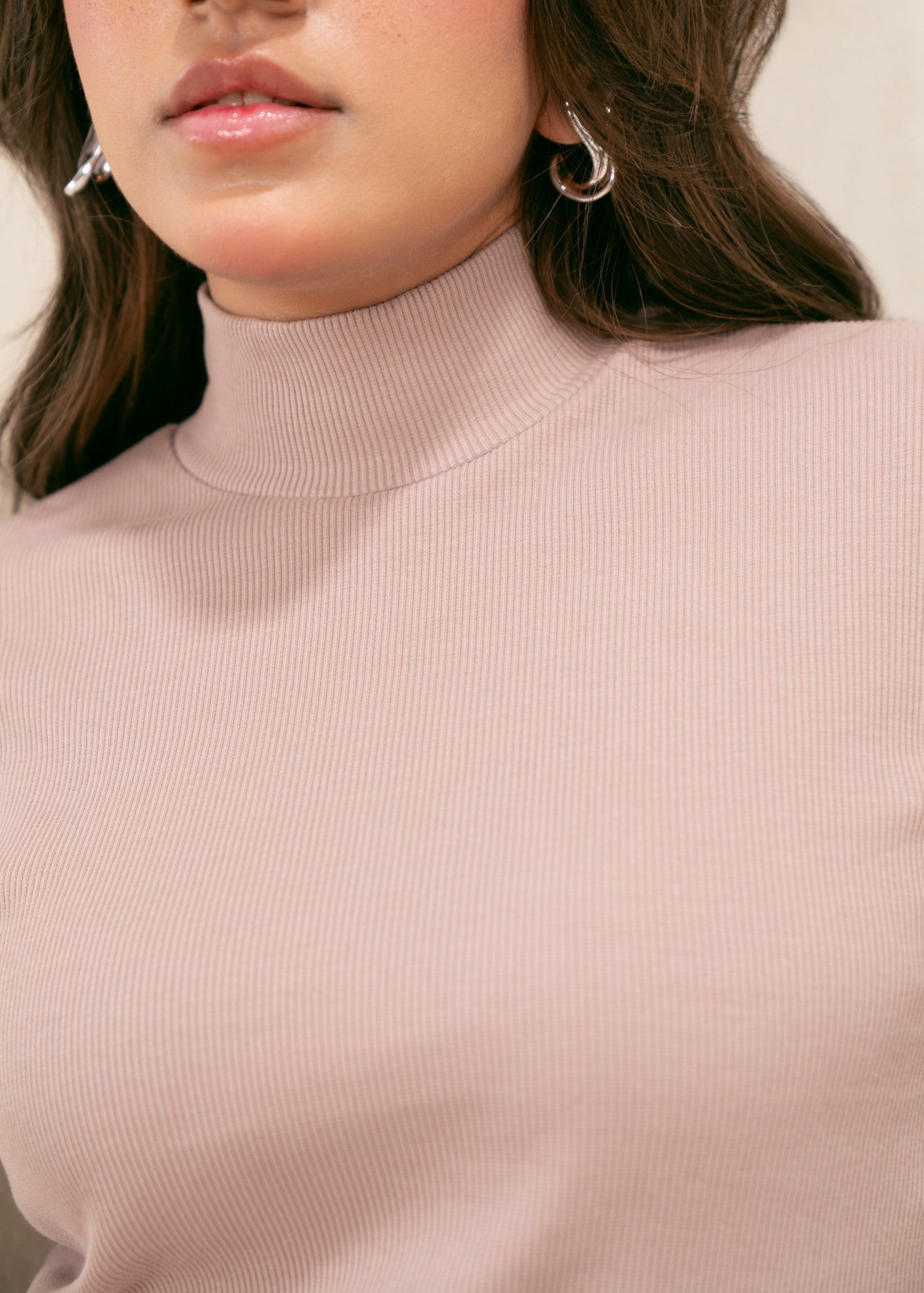 cotton viscose Turtle Neck in Pastel pink