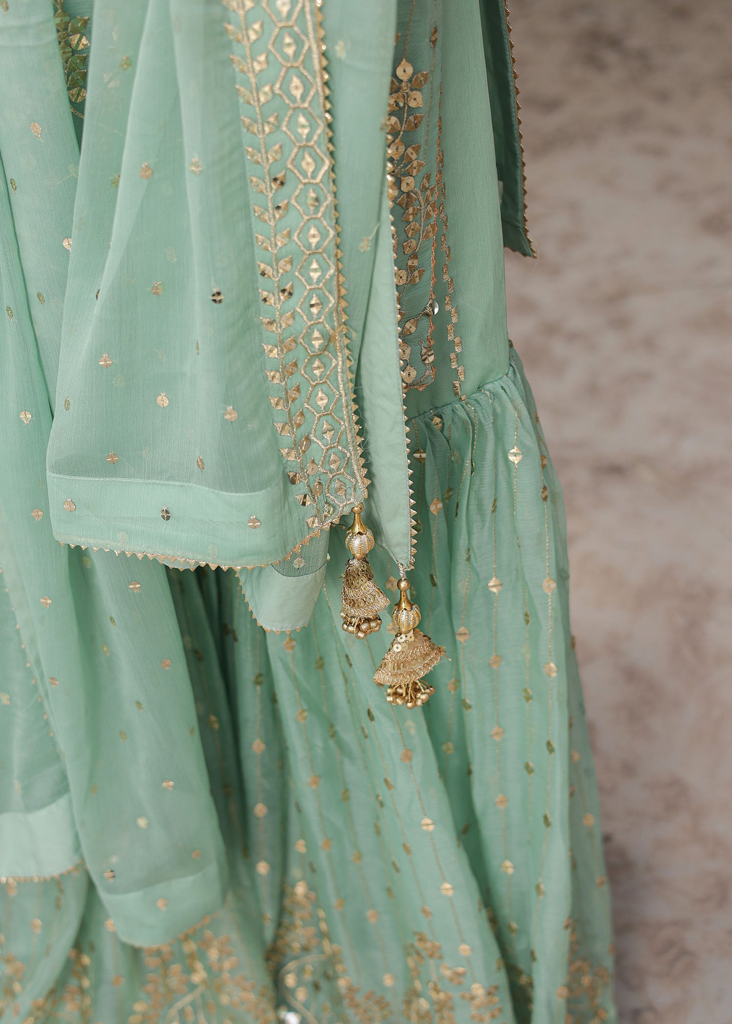 chiffon Gharara in Pastel green