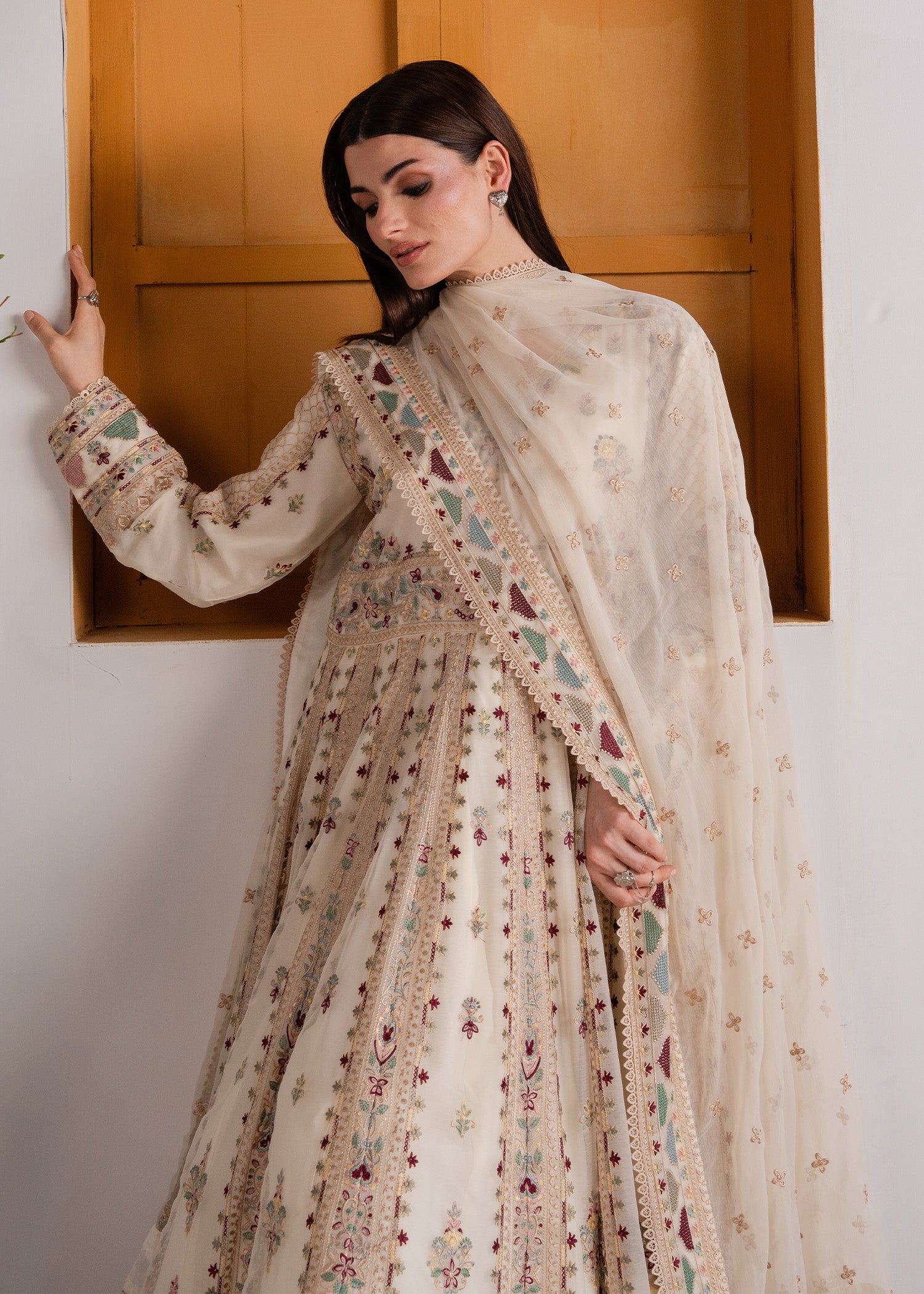 chiffon Anarkali in Off-white