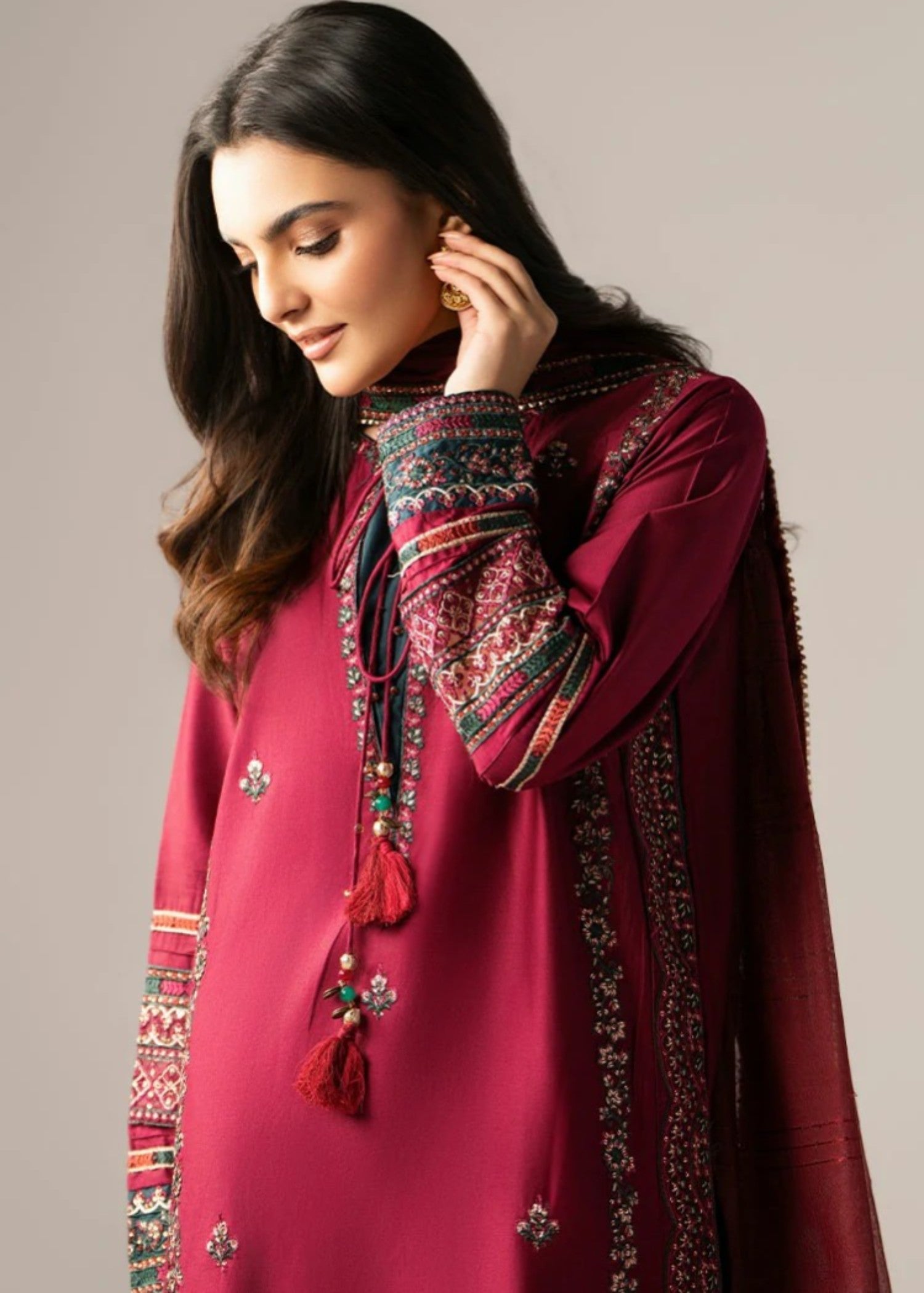 blended satin Kurta Set in Maroon