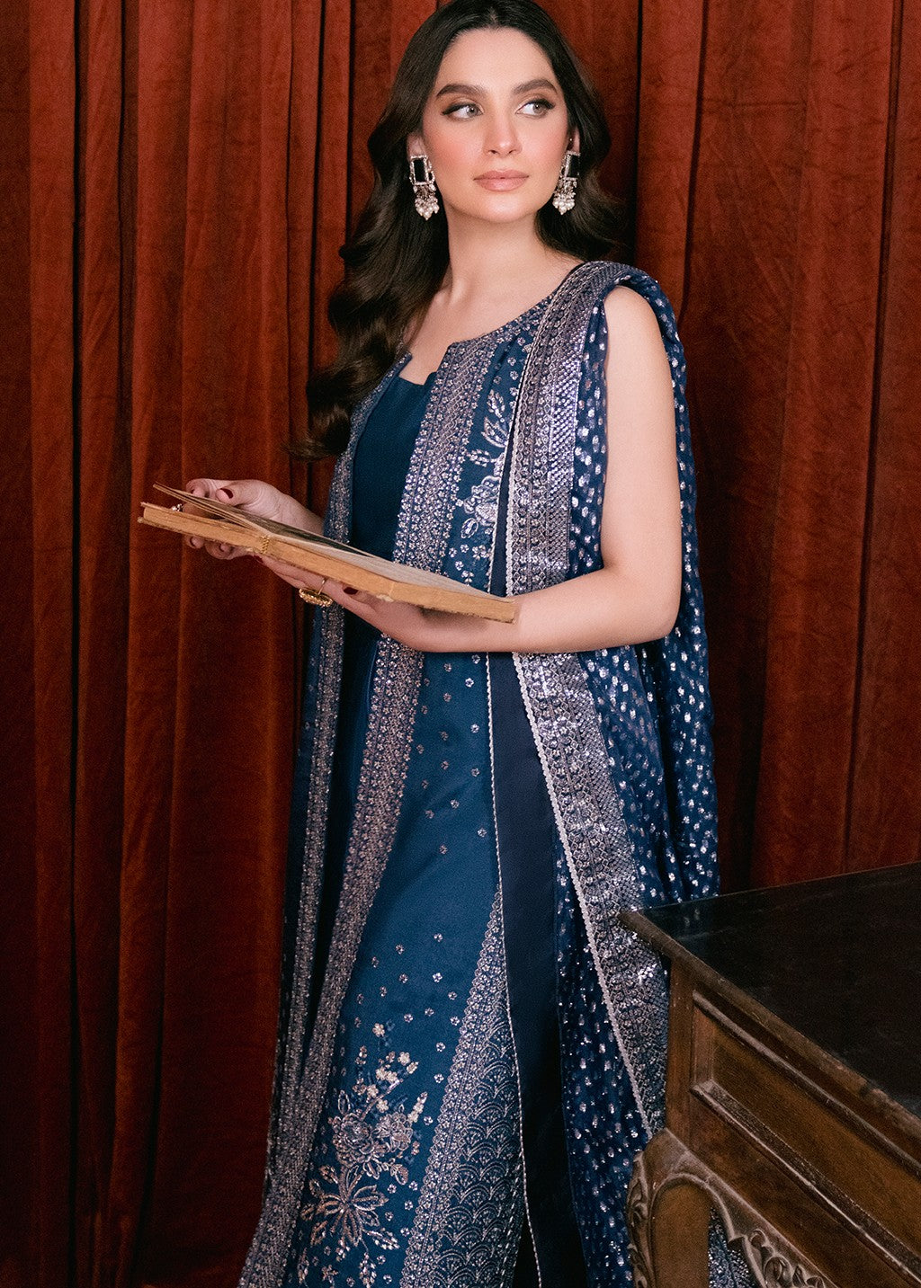 raw silk Unstitched in Royal blue