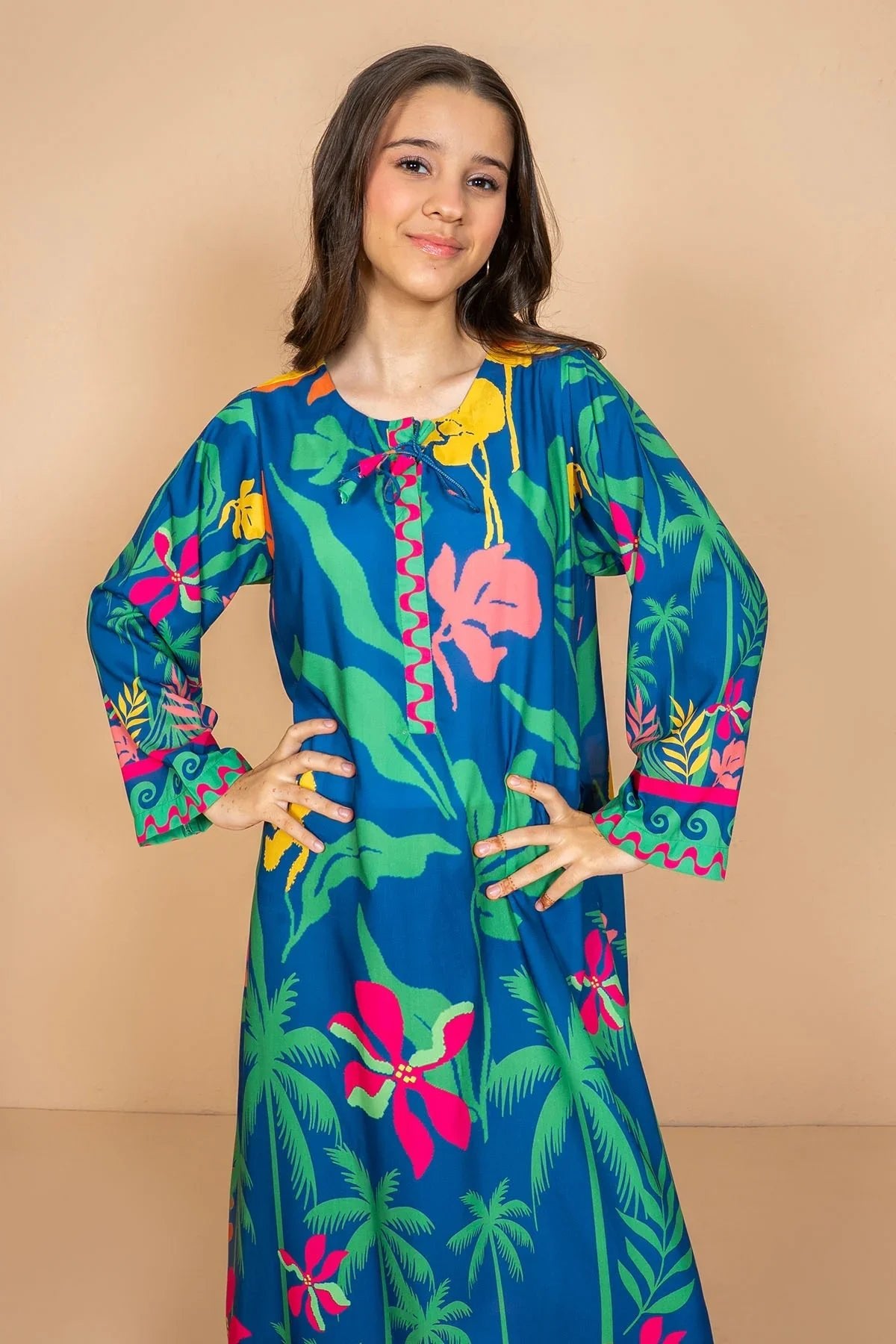 poly lawn Kaftan in Ocean blue