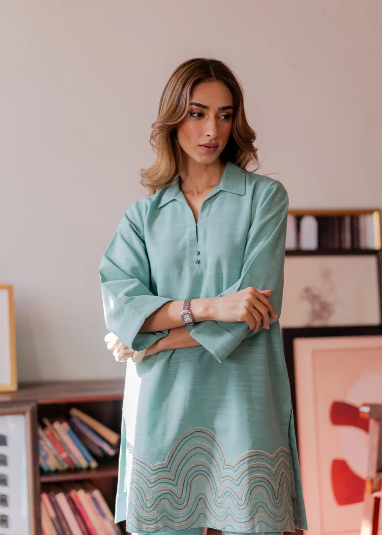 khaddar Co ord Sets in Aquamarine
