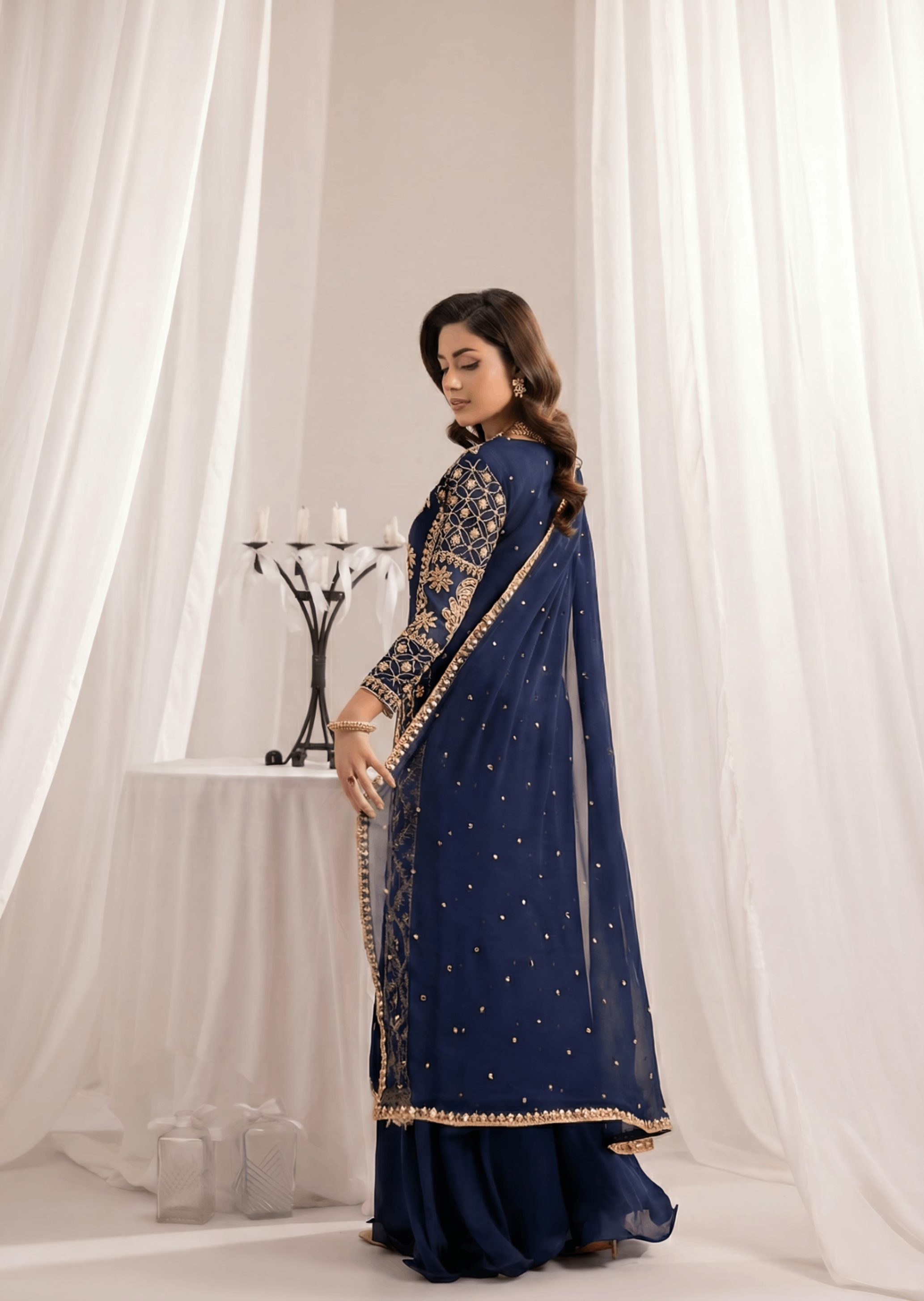 bemberg crinkle chiffon Sharara in Navy blue