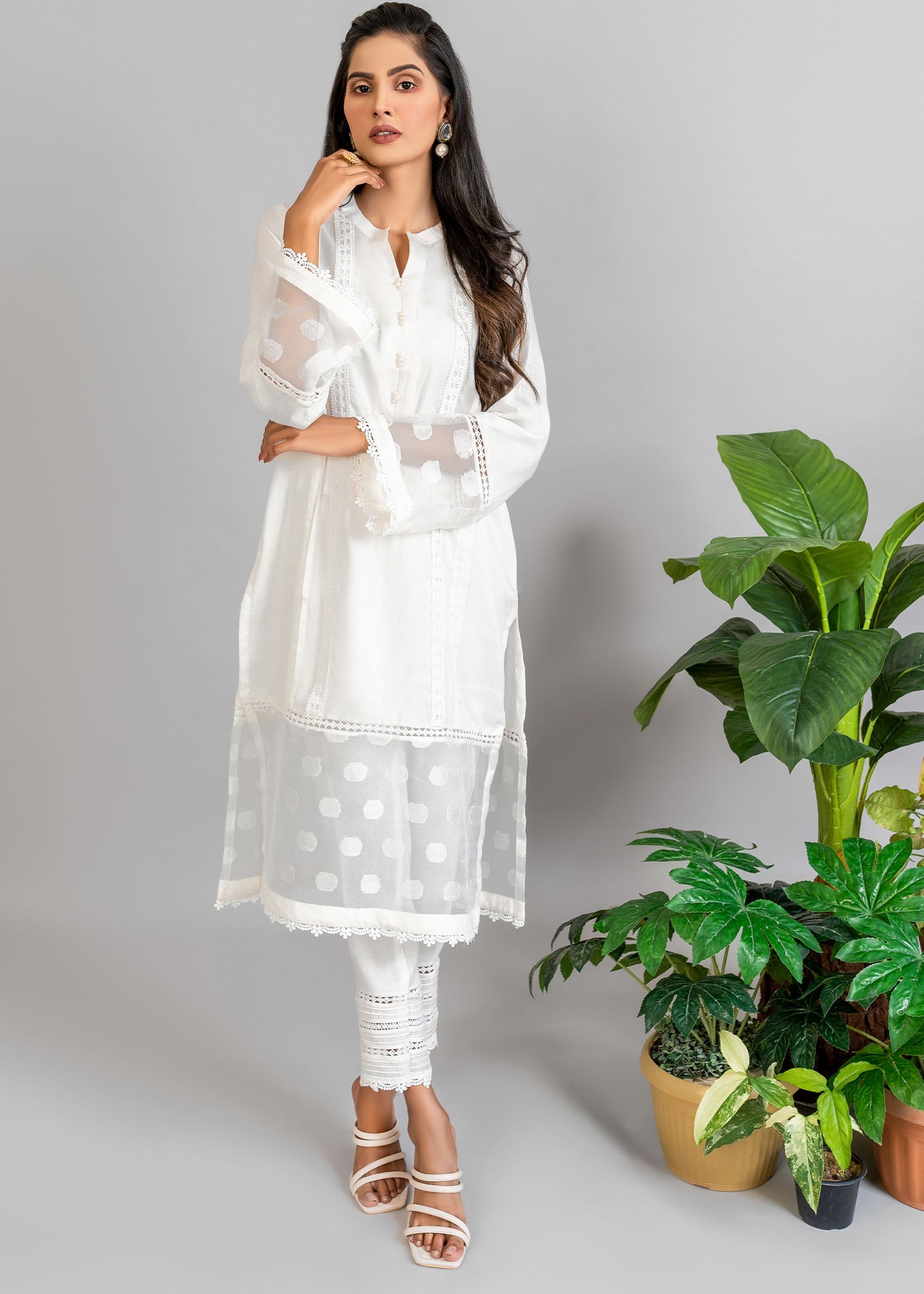 cotton Kurta Set in Pearl white