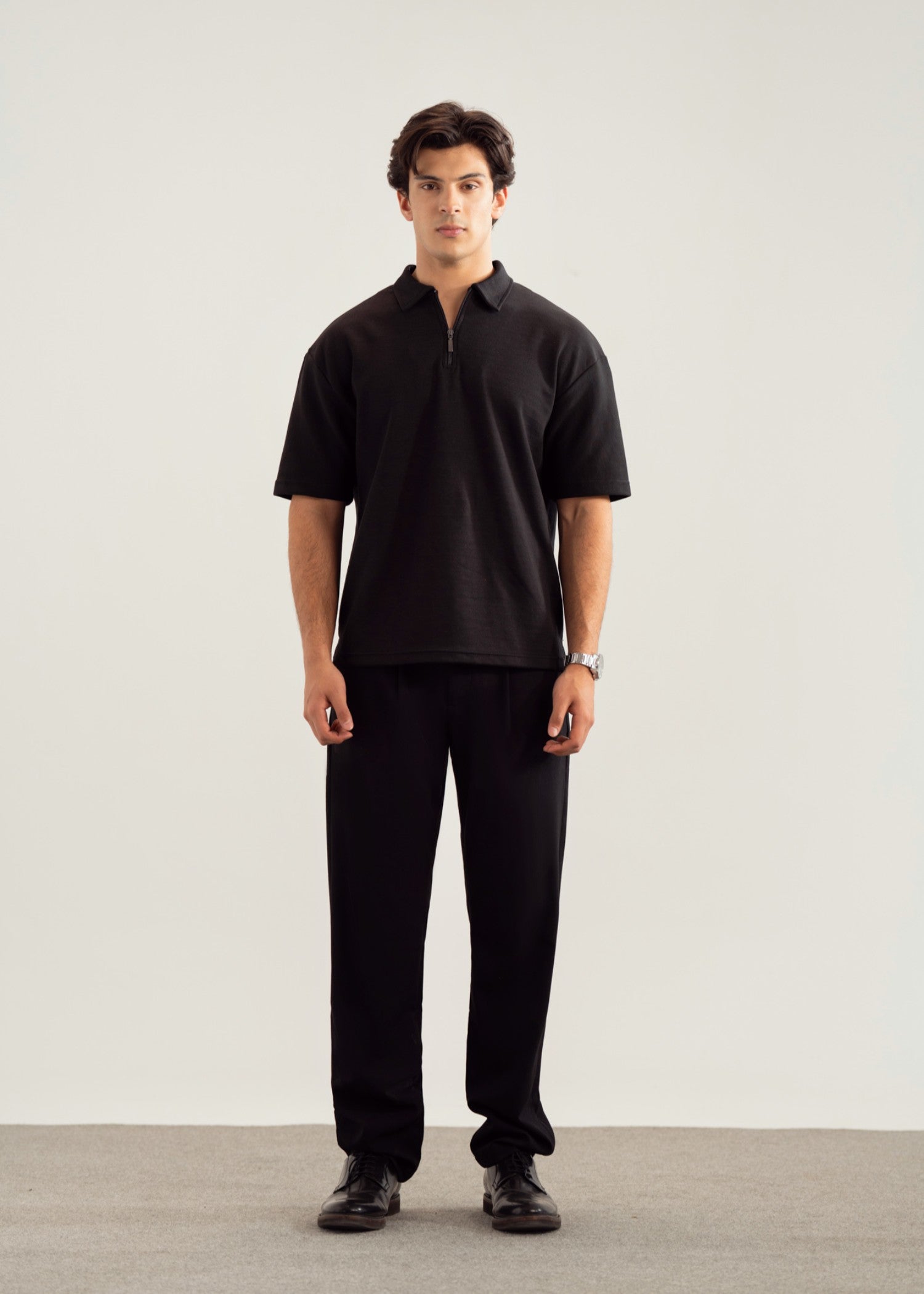 interlock knit Polo Shirt in Black