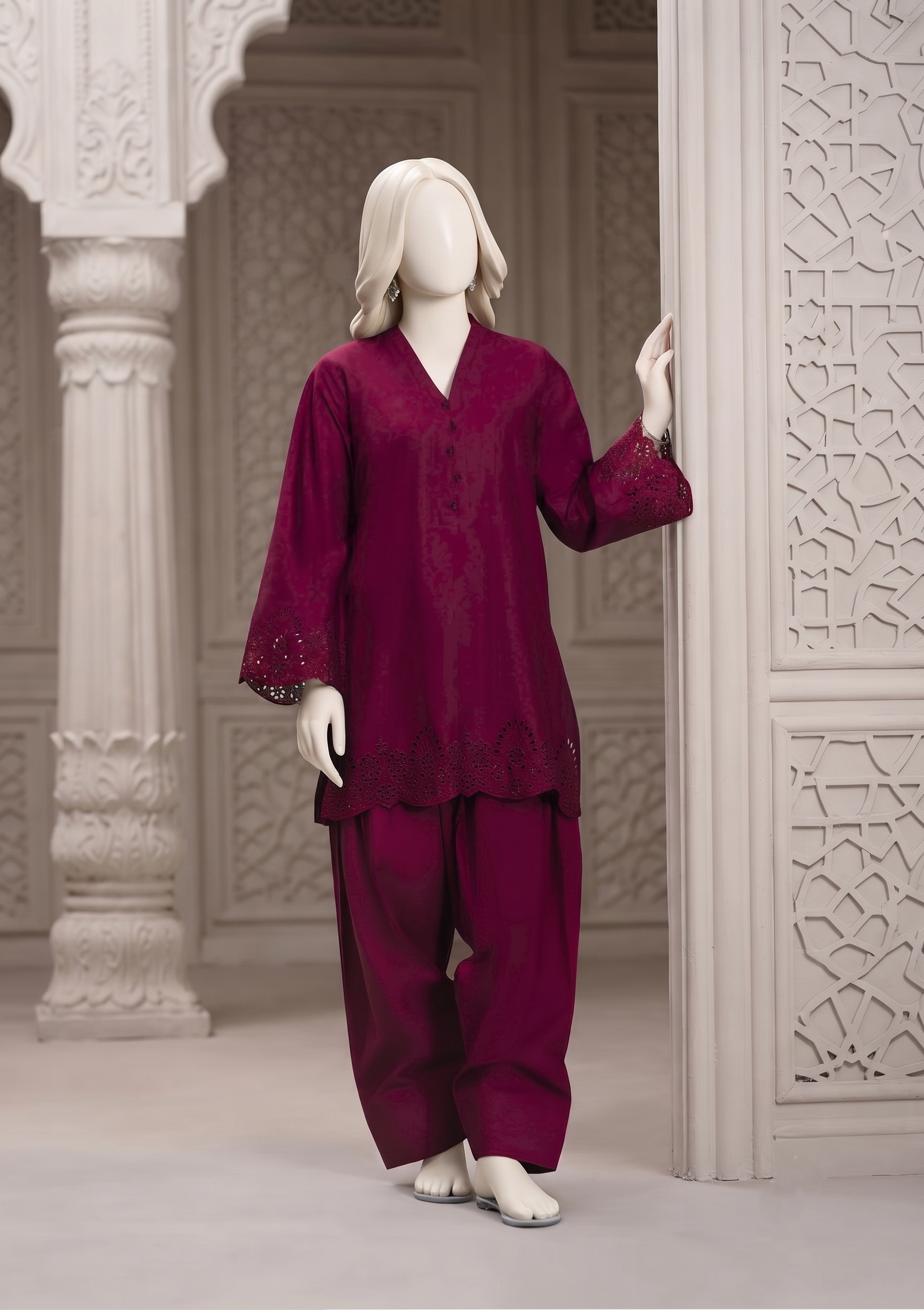 cotton dobby Kurta Set in Maroon
