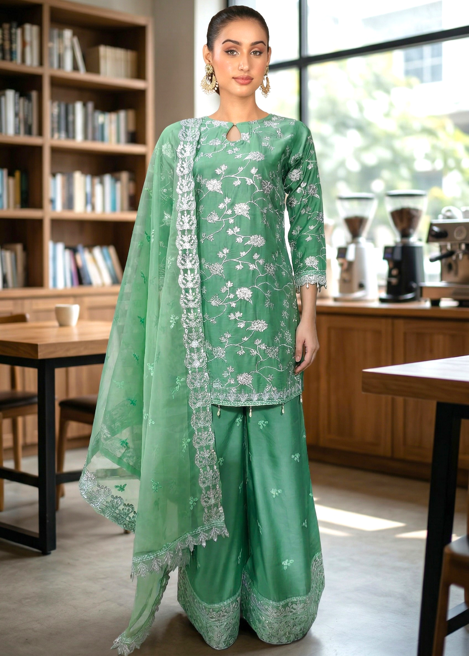 viscose Kurta Set in Pistachio green
