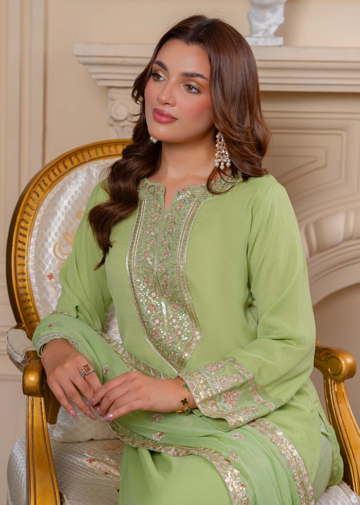 crinkle Kurta Set in Pistachio green