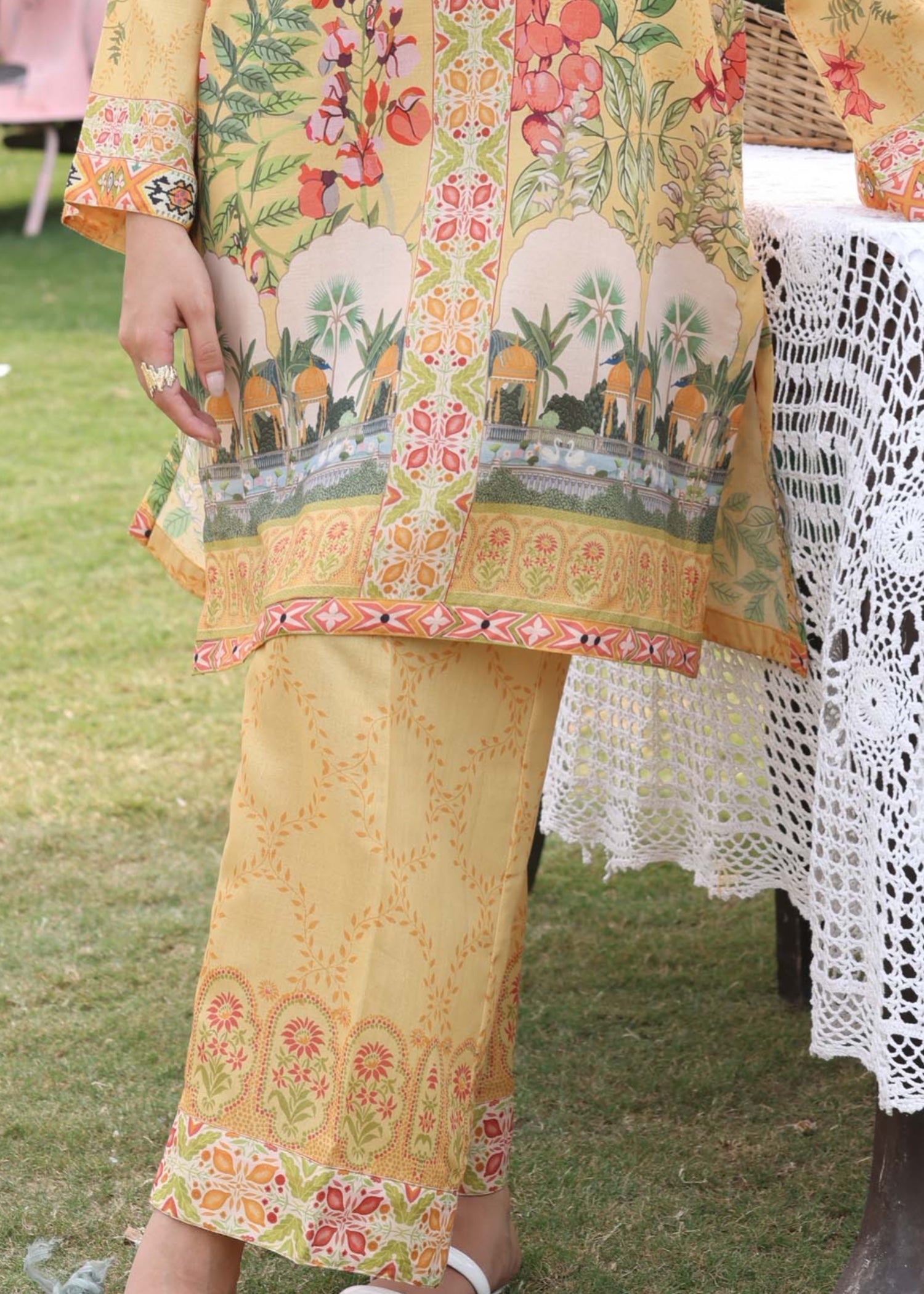 poly lawn Co Ord Sets in Mari gold