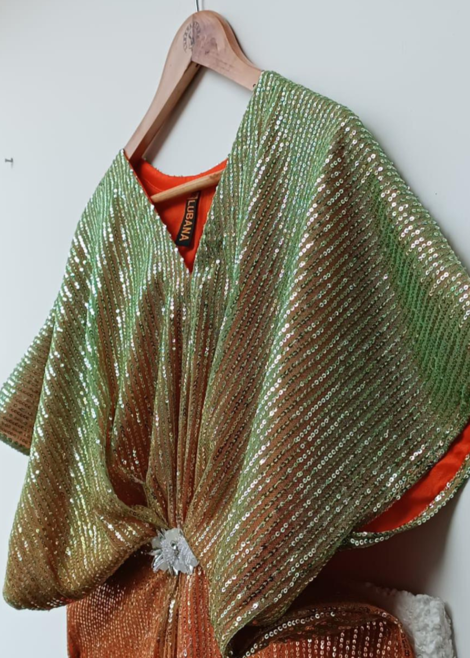 net Kaftan in Orange, olive green