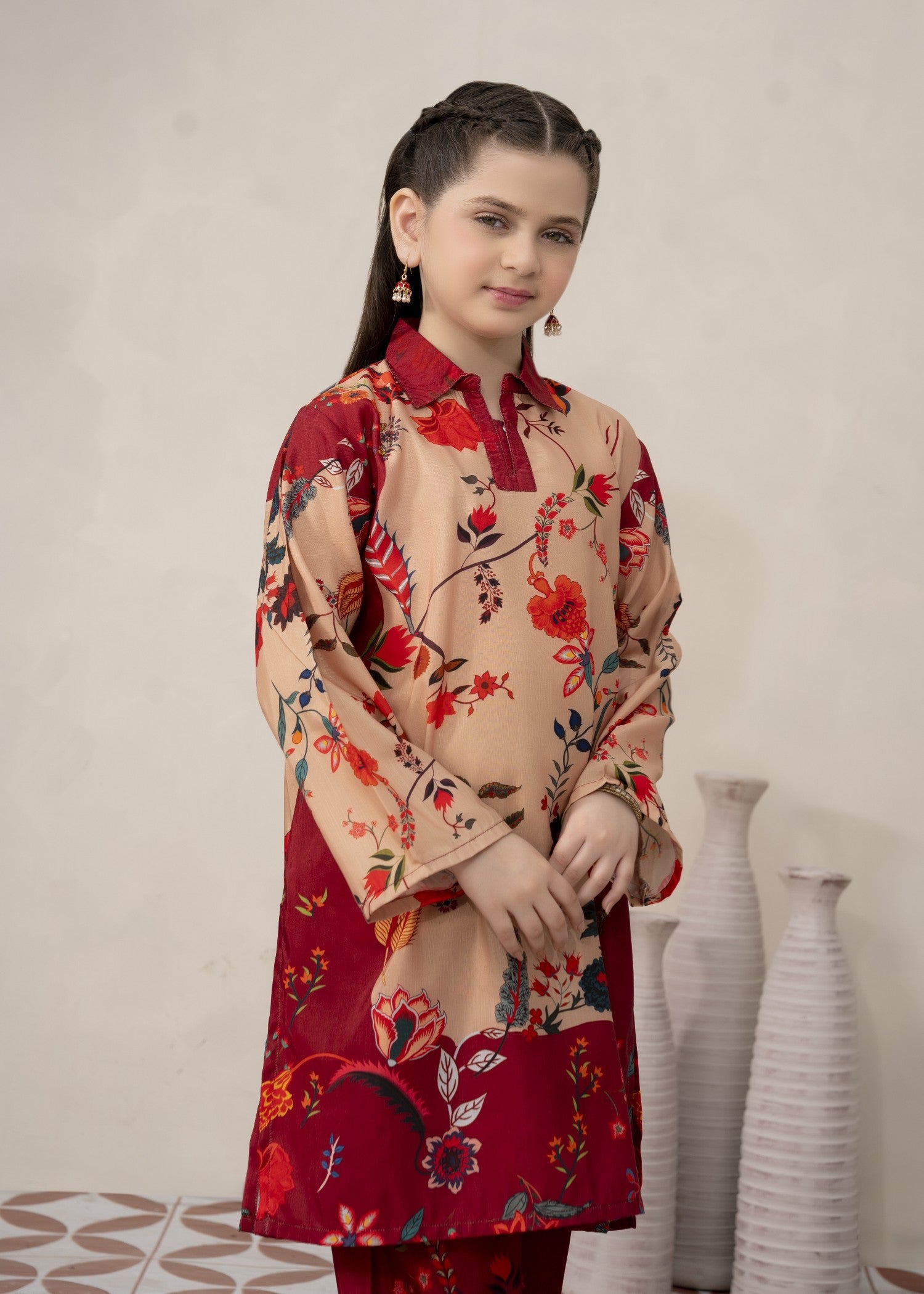 poly lawn Kurta Set in Macaroni and cheese