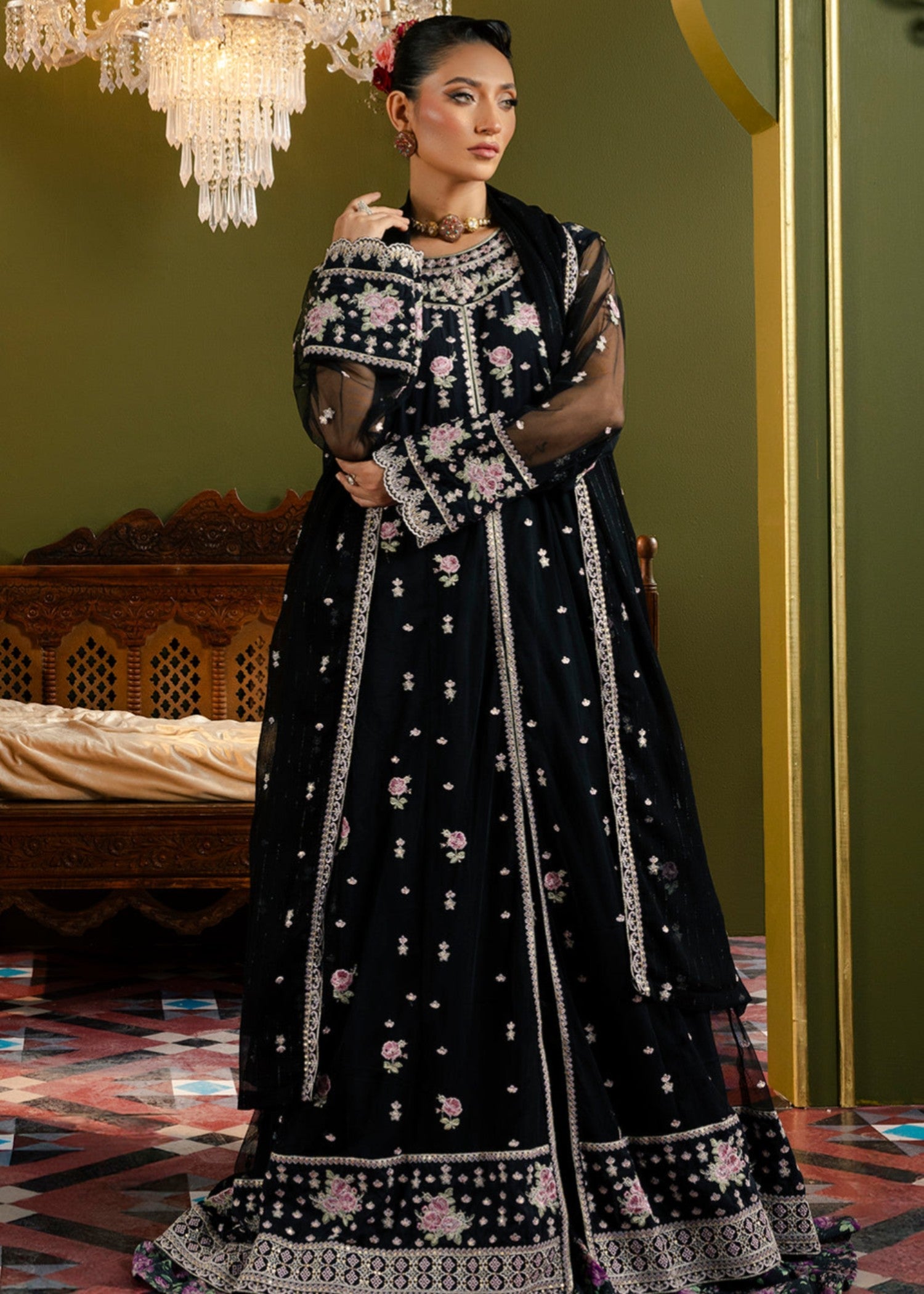organza Pishwas in Black