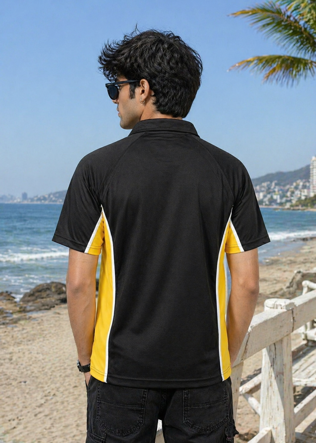 polyester Polo Shirt in Black, yellow