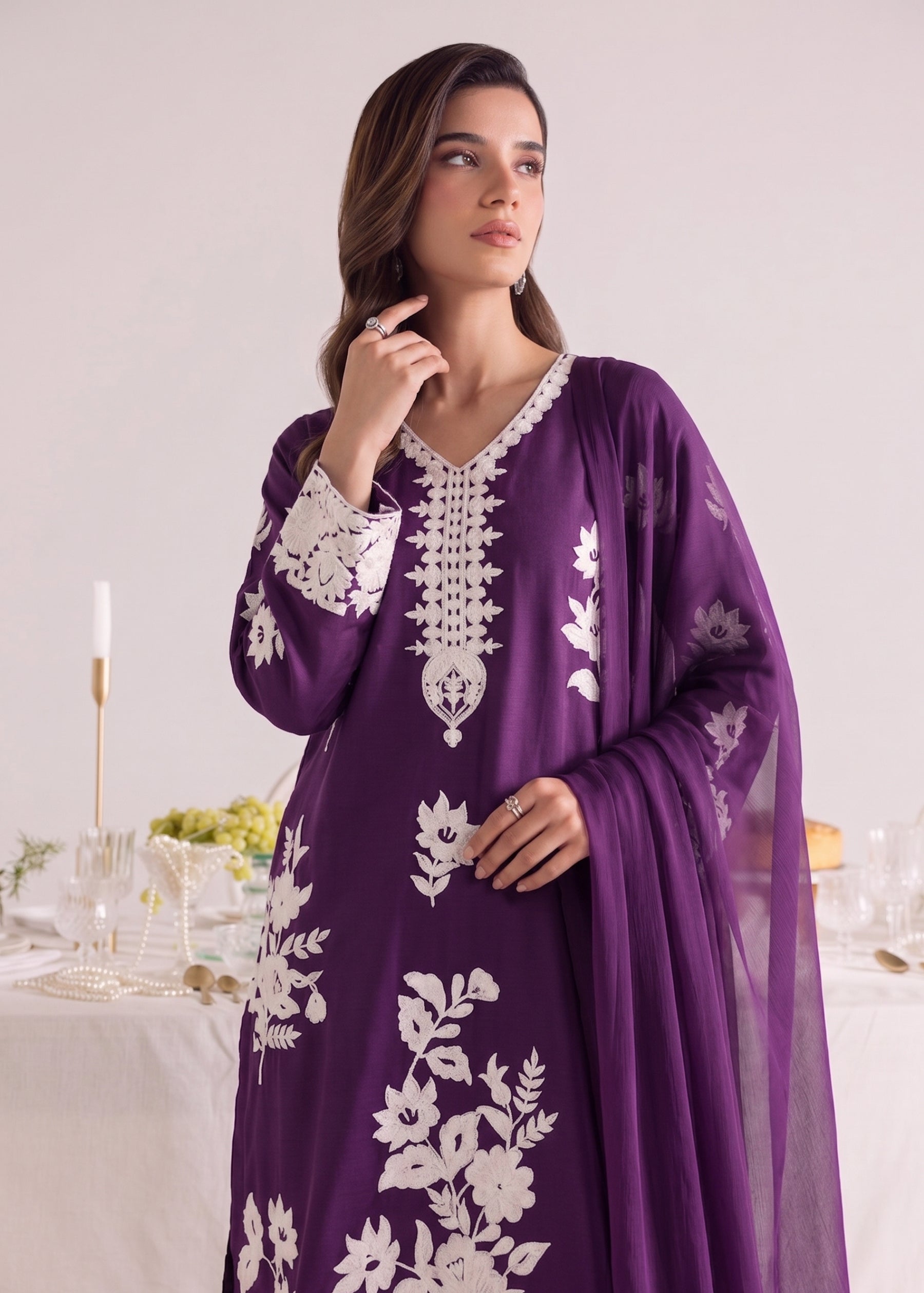 linen Kurta Set in Plum purple
