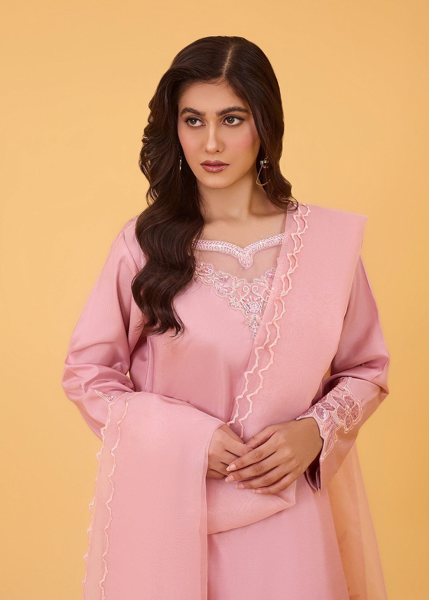 kattan silk Kurta Set in Salmon pink