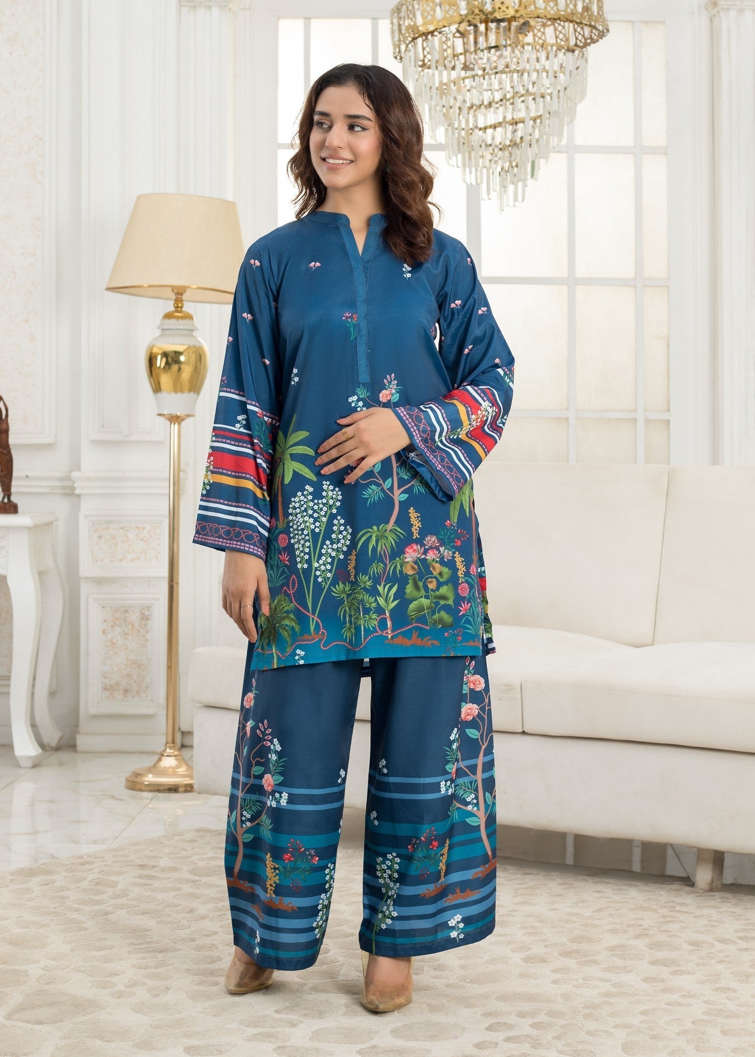 polyester crepe Co Ord Sets in Steel blue