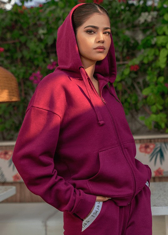 fleece Tracksuit in Burgundy