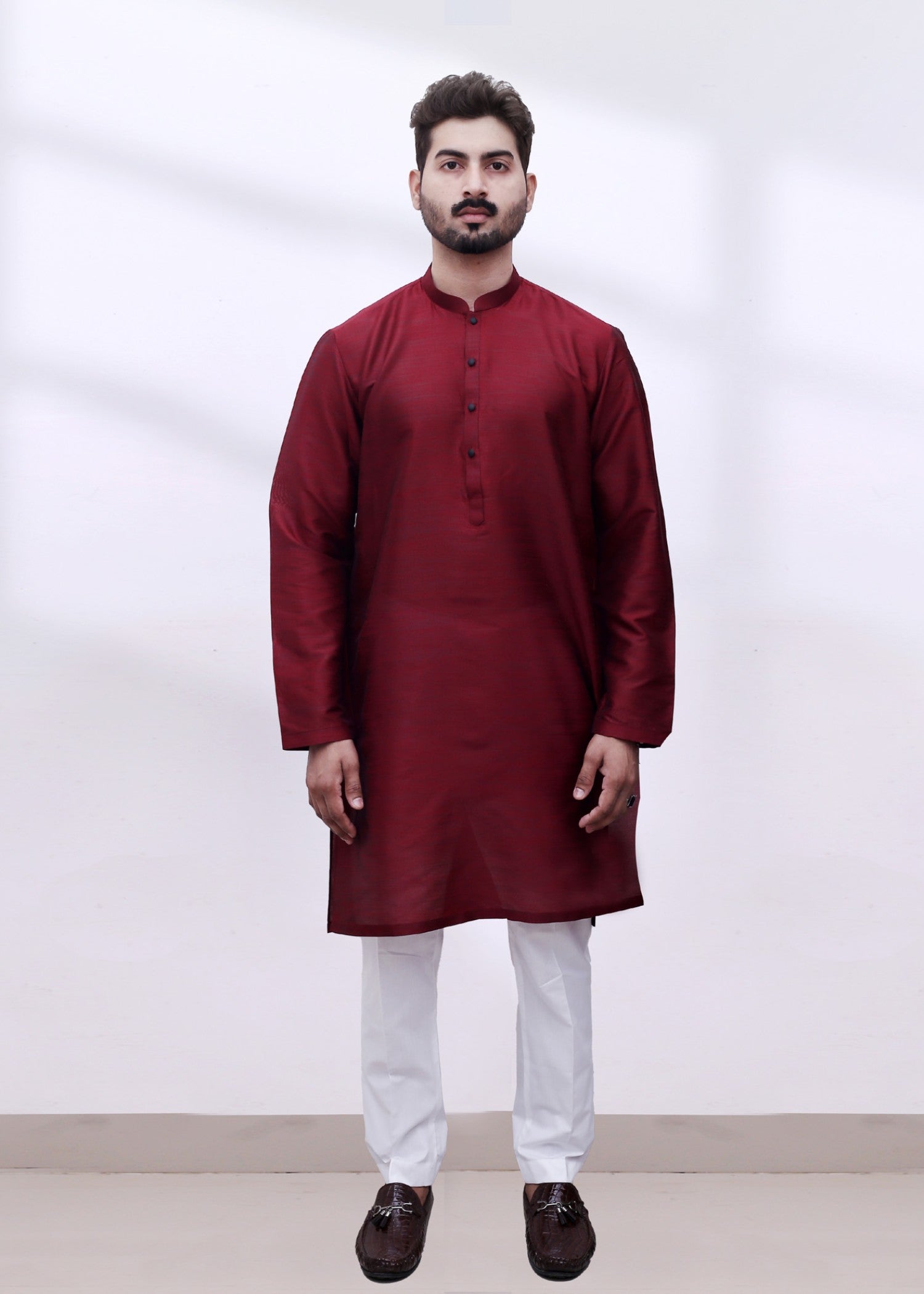 viscose raw silk Kurta in Cherry red