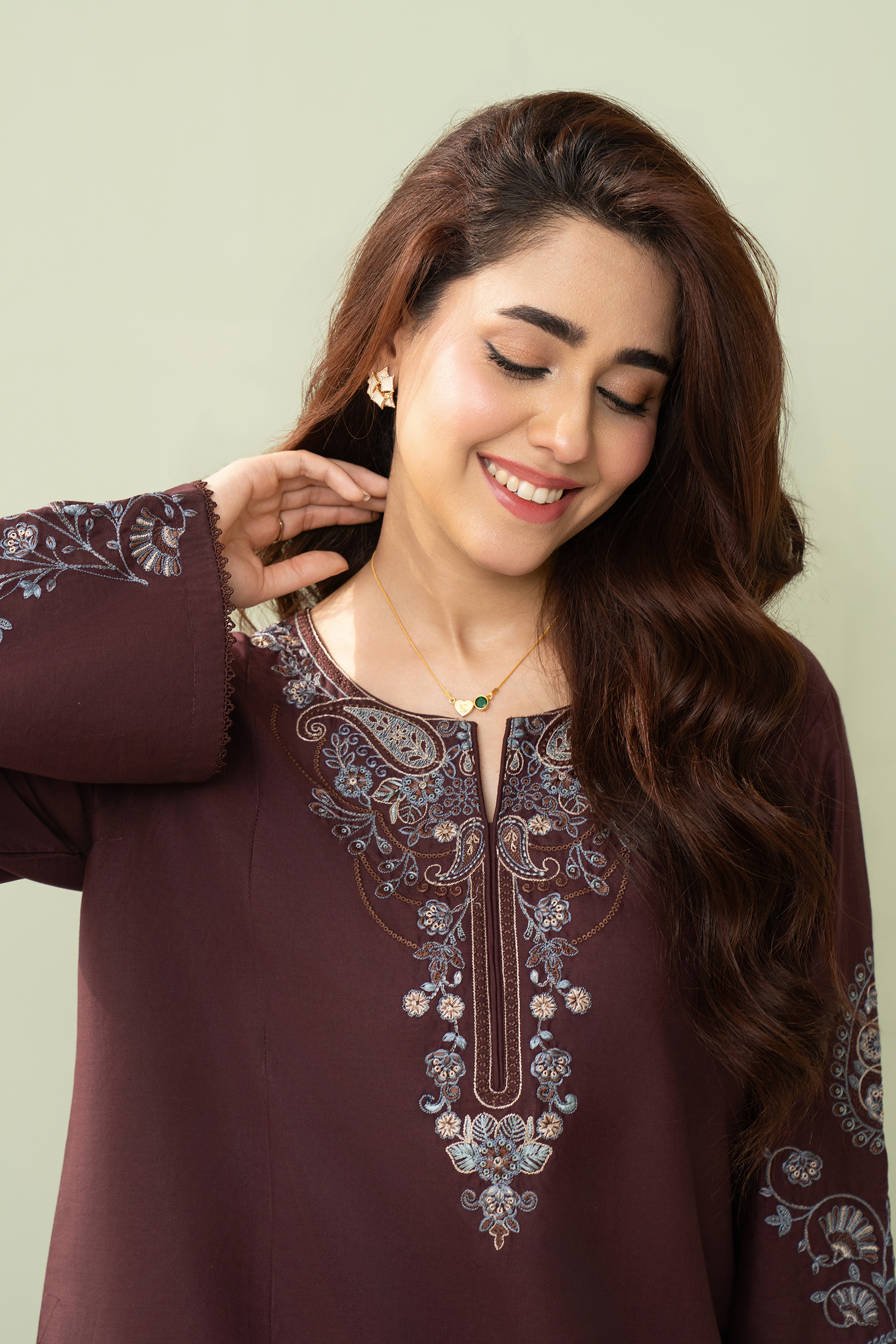 lawn cotton Kurta Set in Chocolate brown