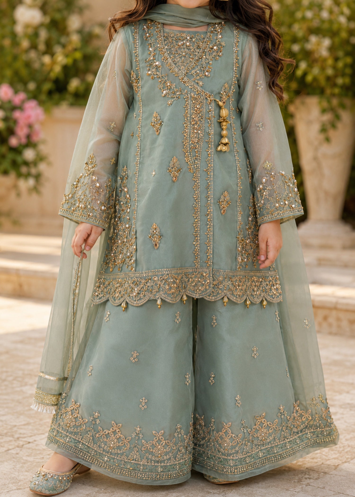 organza Angrakha in Pastel green