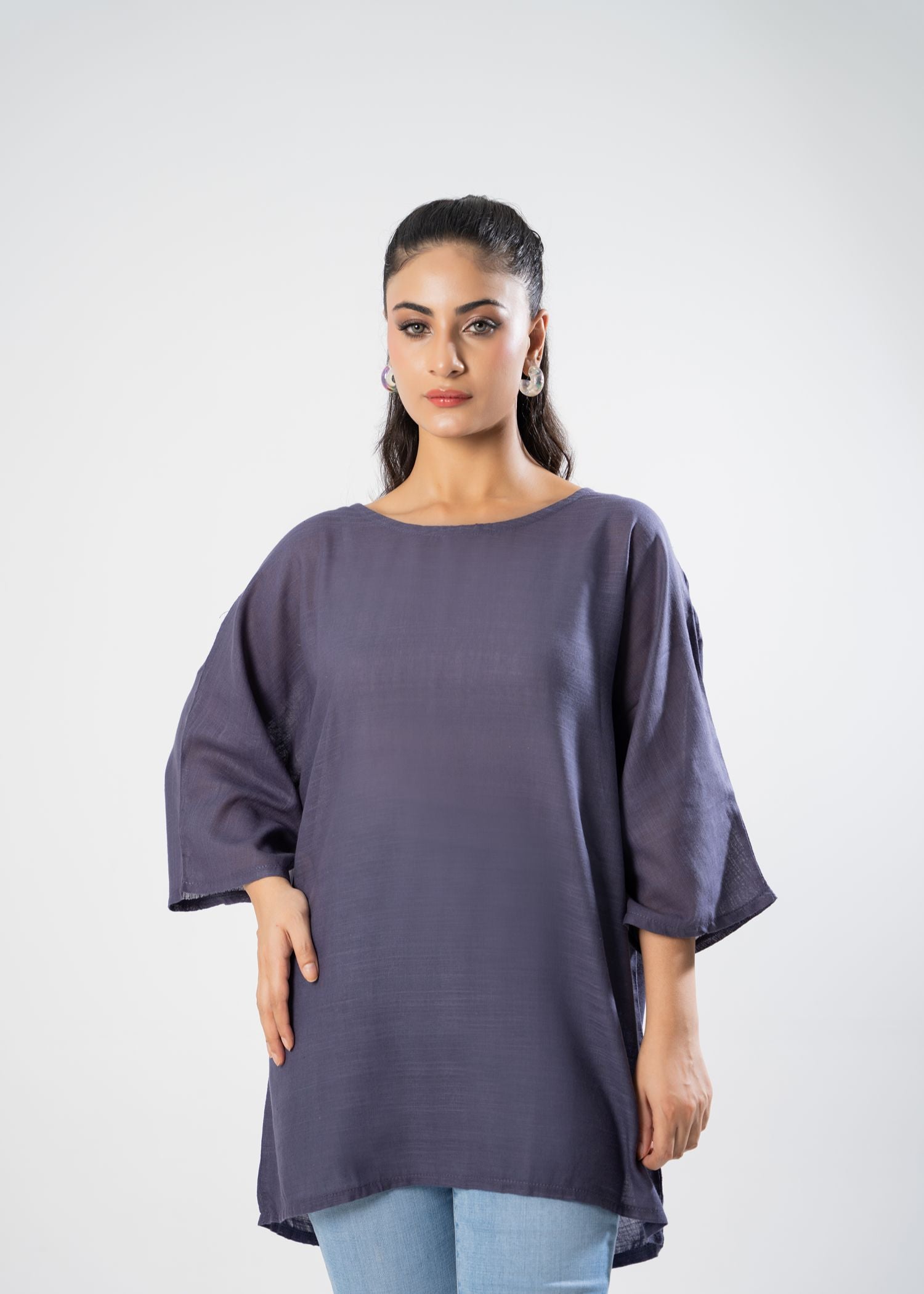 slub lawn Top in Purple