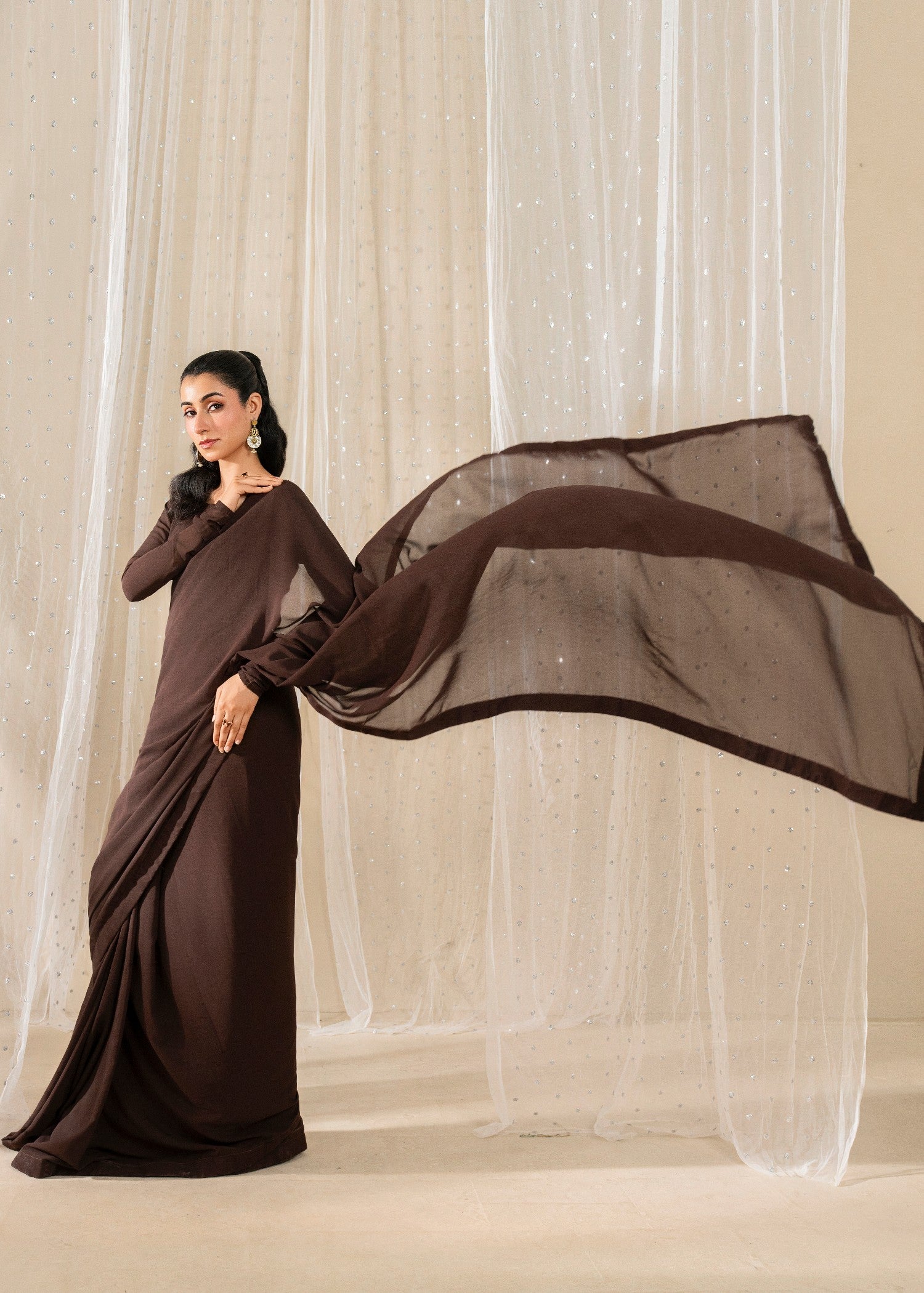 chiffon Saree in Hazelwood brown