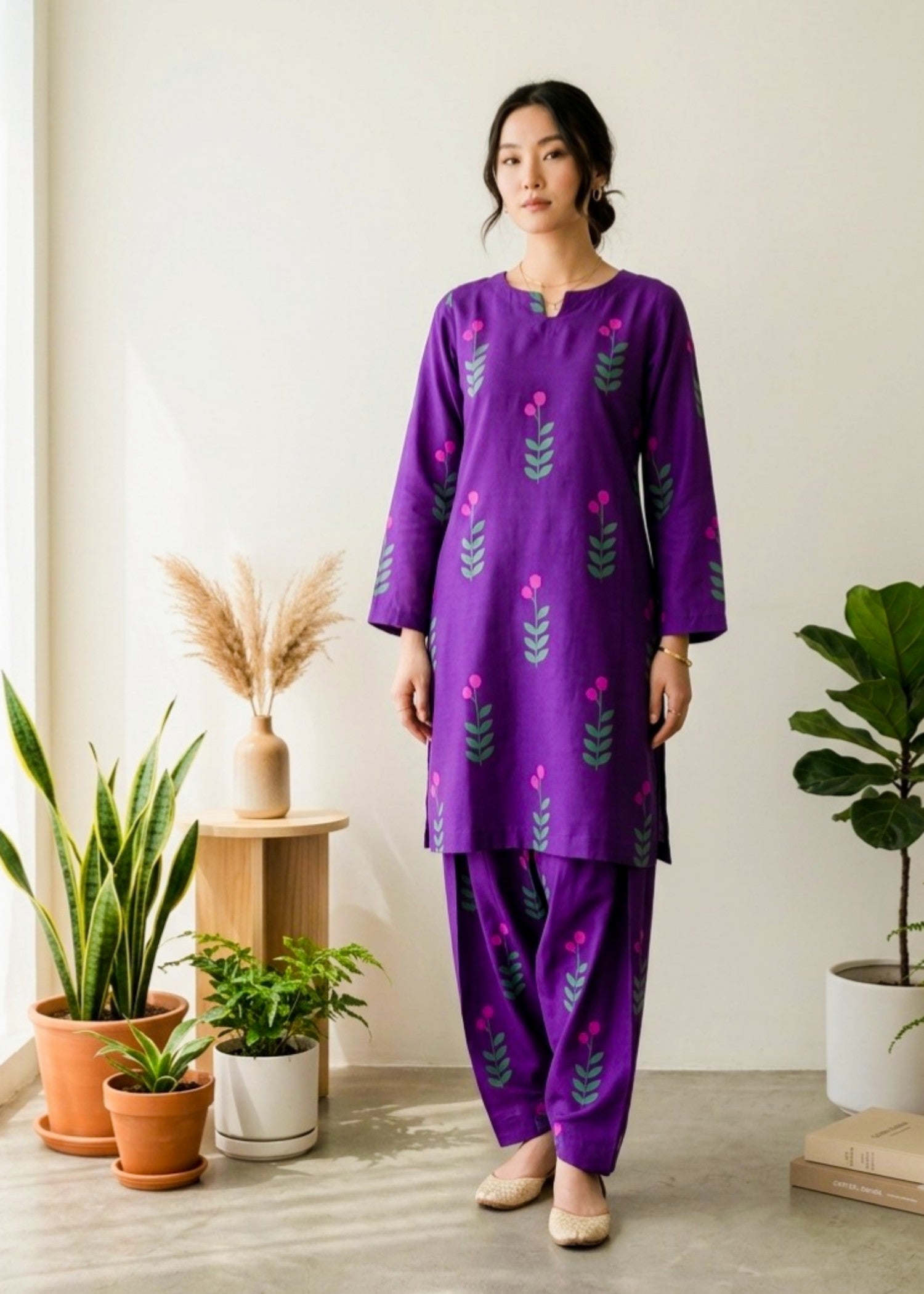 arabic lawn Co Ord Sets in Purple