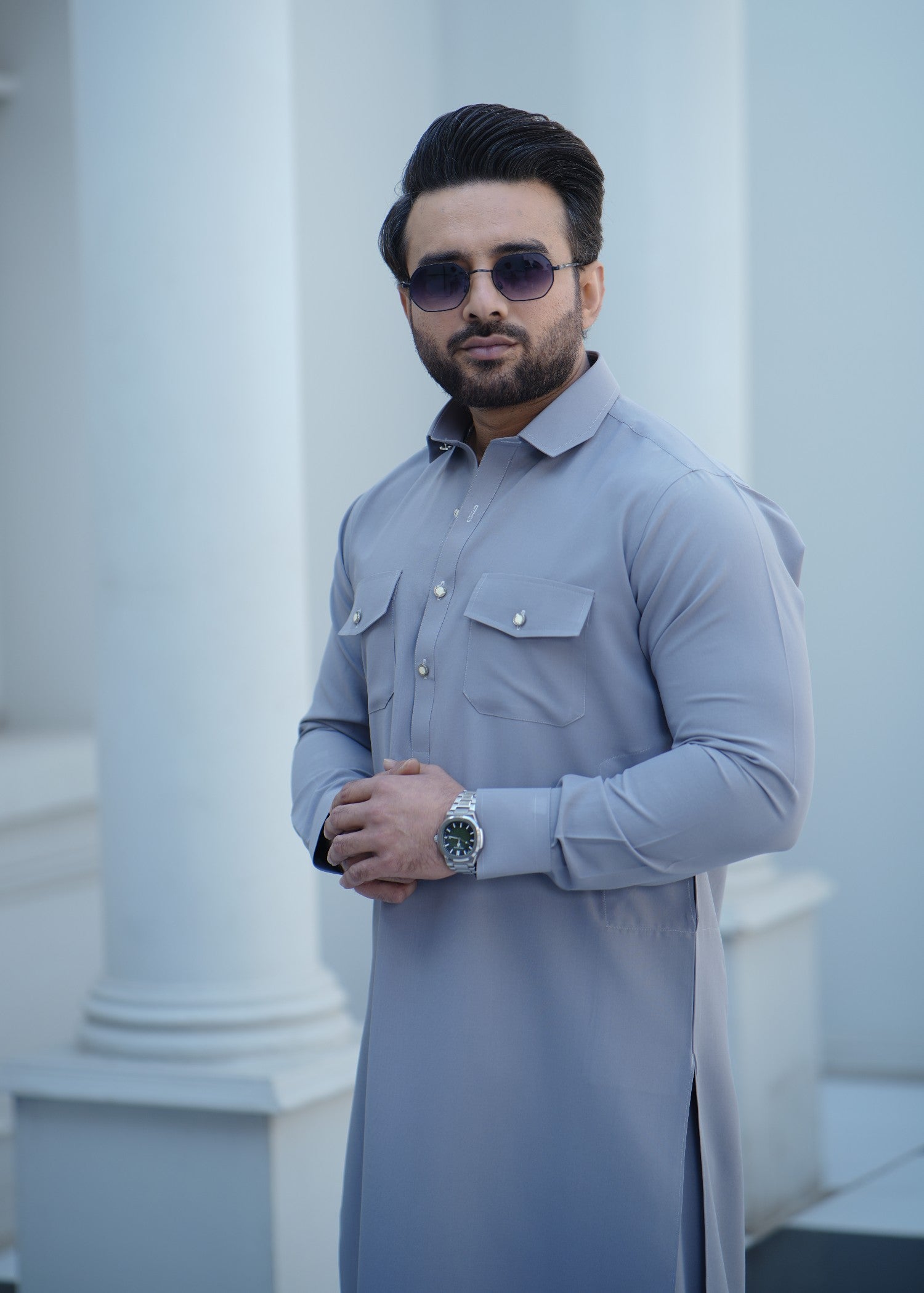 wash & wear Shalwar Kameez in Cool grey