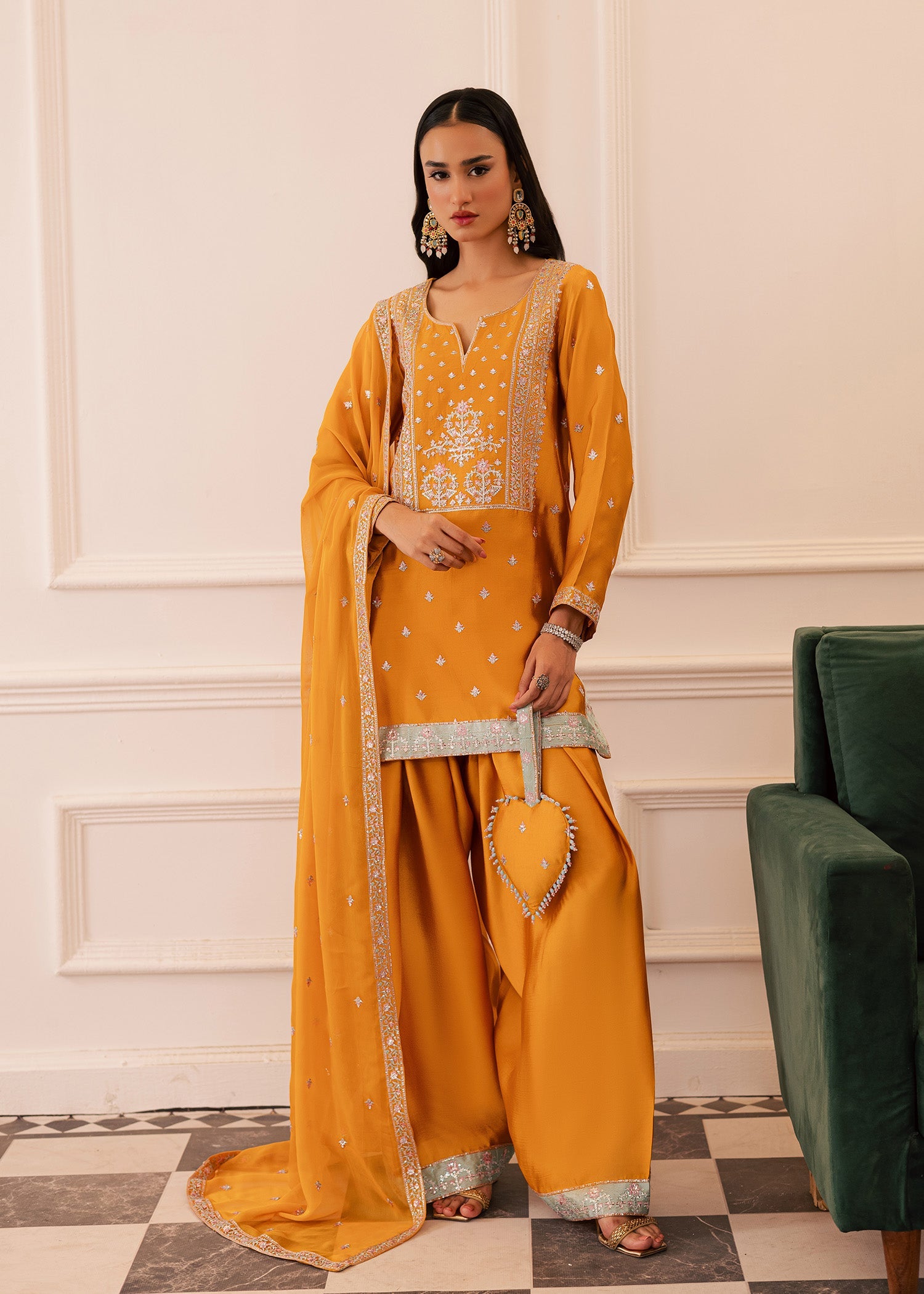thai silk Kurta Set in Mari gold